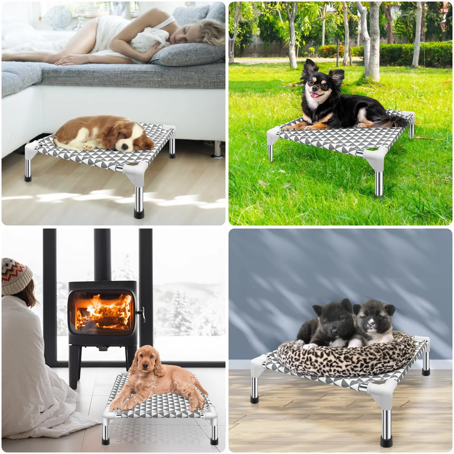 Kuntrust Letto rialzato per cani da esterno, lettino rialzato per animali domestici, letto per cani di piccola taglia, per interni e durevoli, con piedini in gomma antiscivolo, tessuto a doppio strato - immagine 7