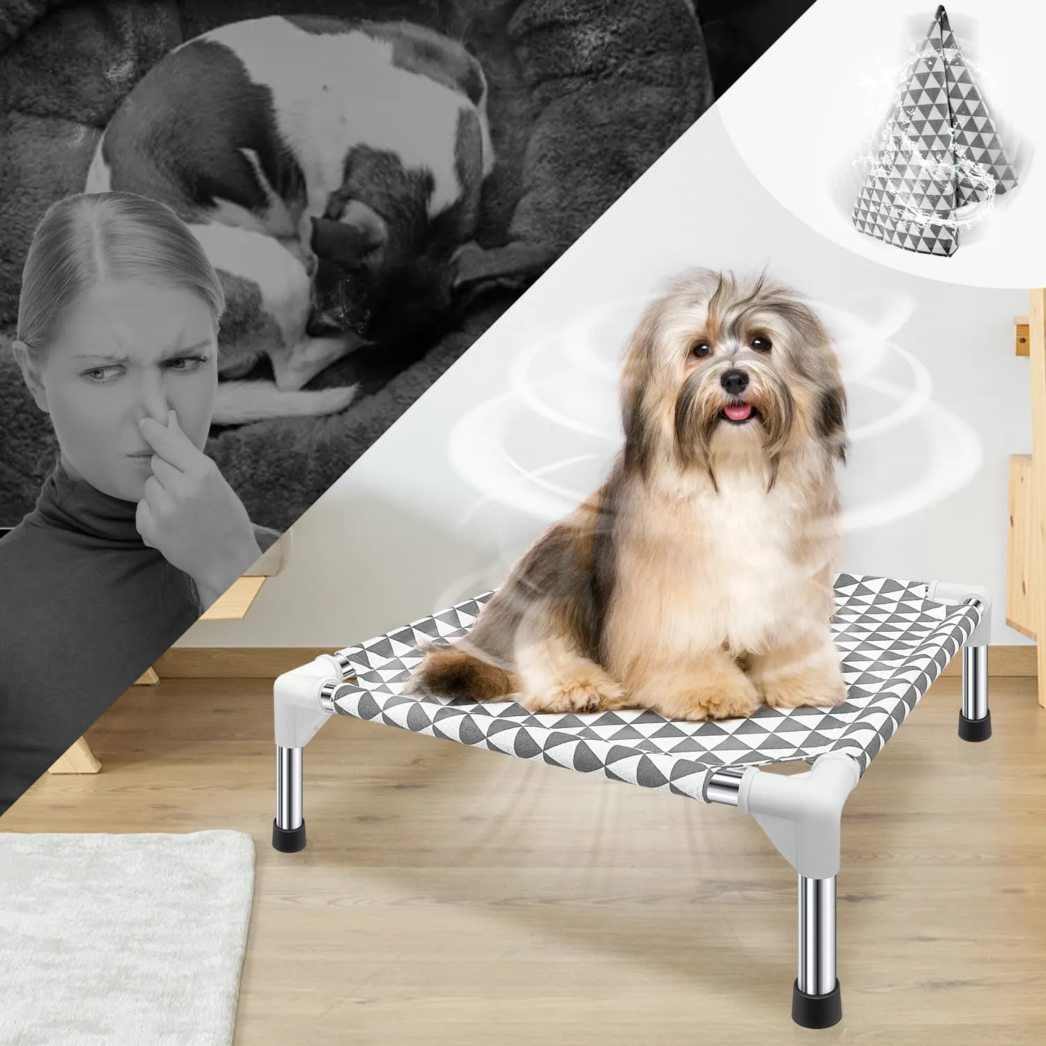 Kuntrust Letto rialzato per cani da esterno, lettino rialzato per animali domestici, letto per cani di piccola taglia, per interni e durevoli, con piedini in gomma antiscivolo, tessuto a doppio strato - immagine 9