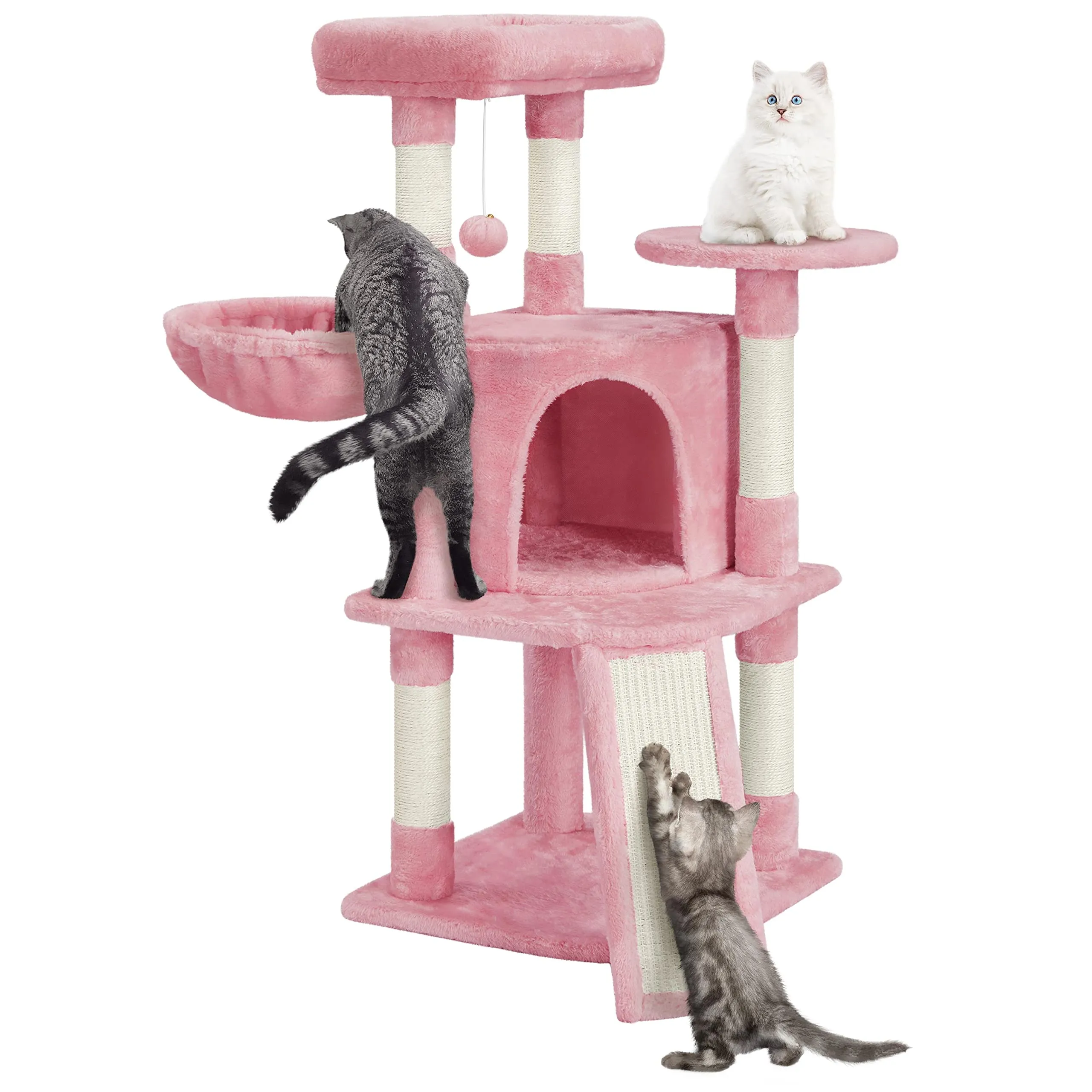 Yaheetech Tiragraffi Albero per Gatti 107 cm con Condonimio Cestino Posatoio Palla Rosa - immagine 1