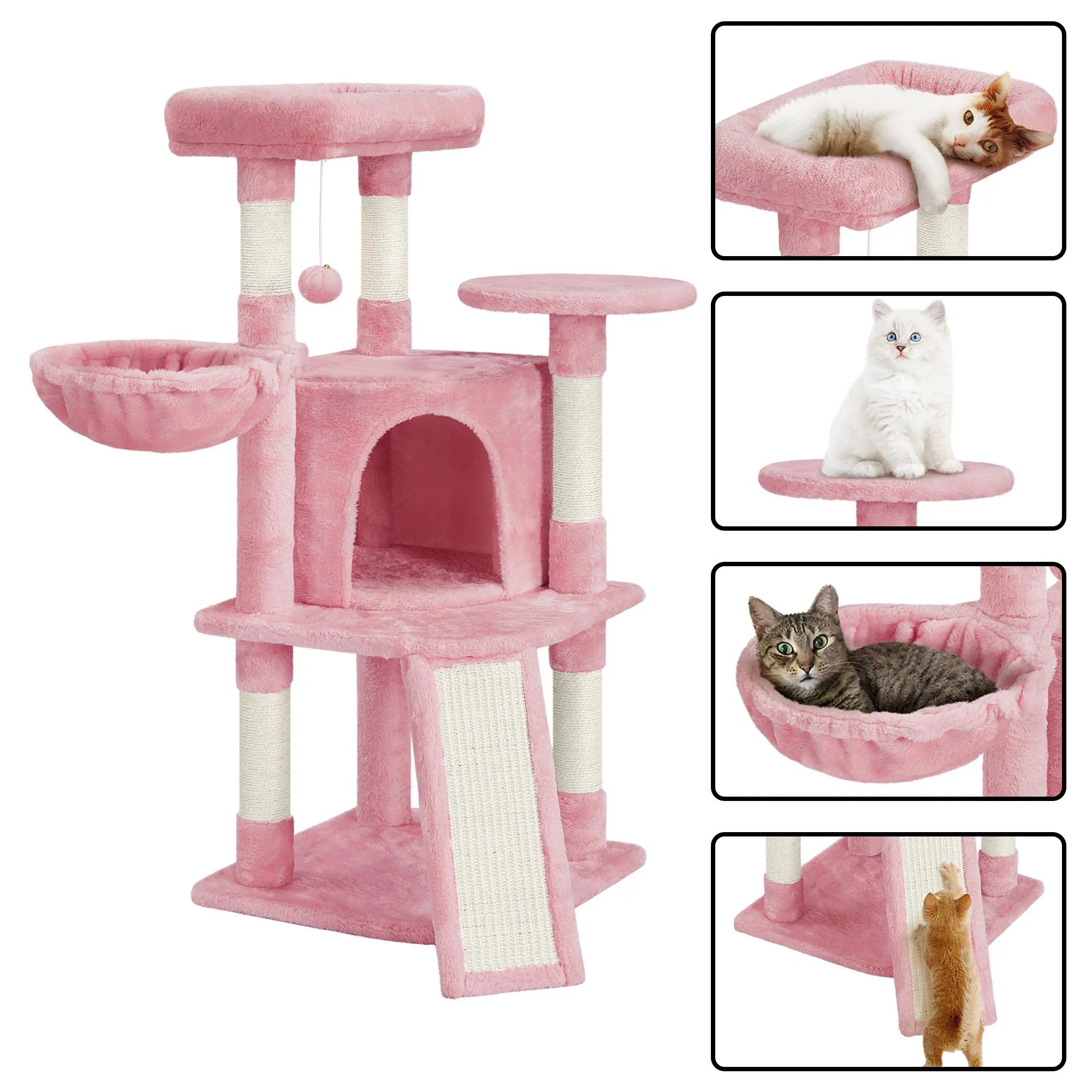 Yaheetech Tiragraffi Albero per Gatti 107 cm con Condonimio Cestino Posatoio Palla Rosa - immagine 4