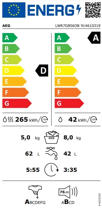 AEG LWR7G856OB Lavasciuga Carica Frontale 8/5 kg ProSteam Serie 7000 - immagine 7