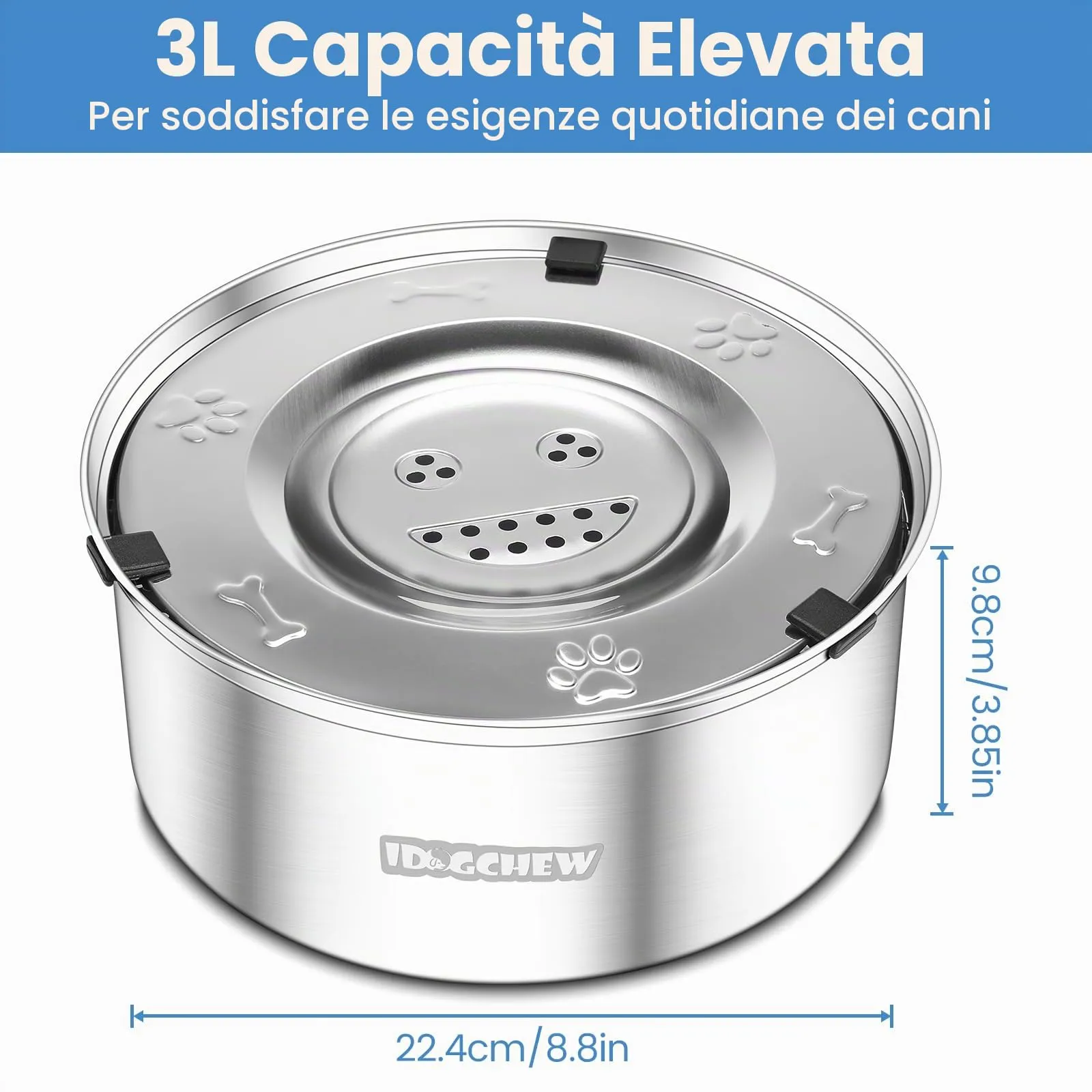 IDOGCHEW Ciotola Acqua Cane Antigoccia 3 L, in Acciaio, Anti-Fuoriuscita - immagine 5