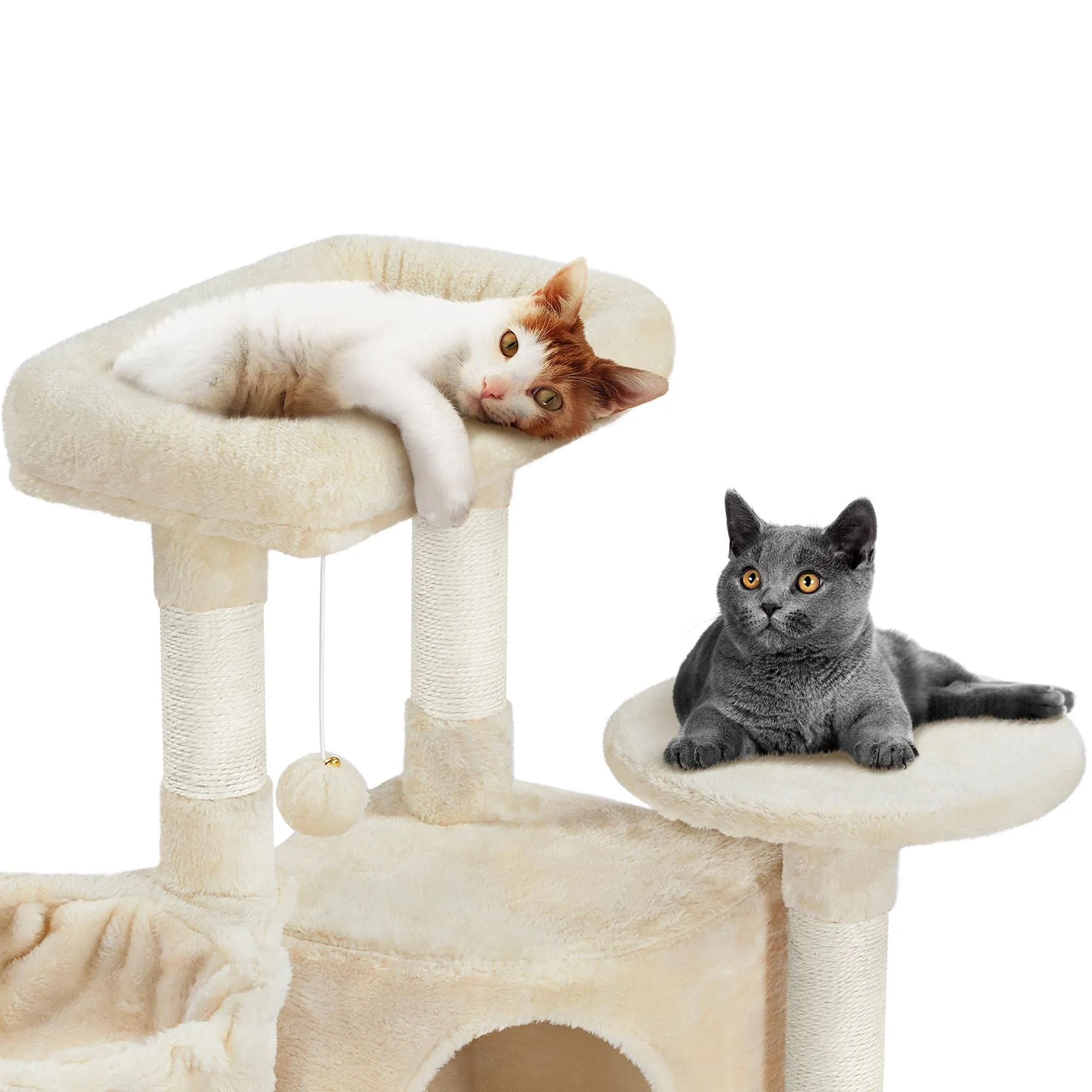 Yaheetech Albero Tiragraffi per Gatti con Ampio Trespolo Grande Cesto e Grotta, Rampetta Graffiatoio e Pali in Sisal, 43,5 x 43,5 x 106 cm, Beige - immagine 5