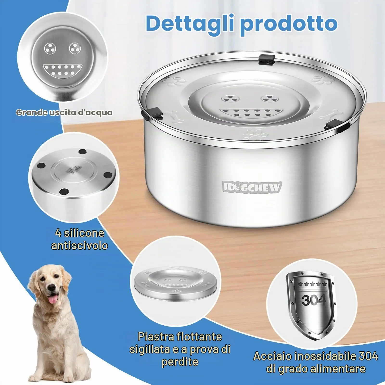 IDOGCHEW Ciotola Acqua Cane Antigoccia 1 L, in Acciaio, Anti-Fuoriuscita - immagine 4