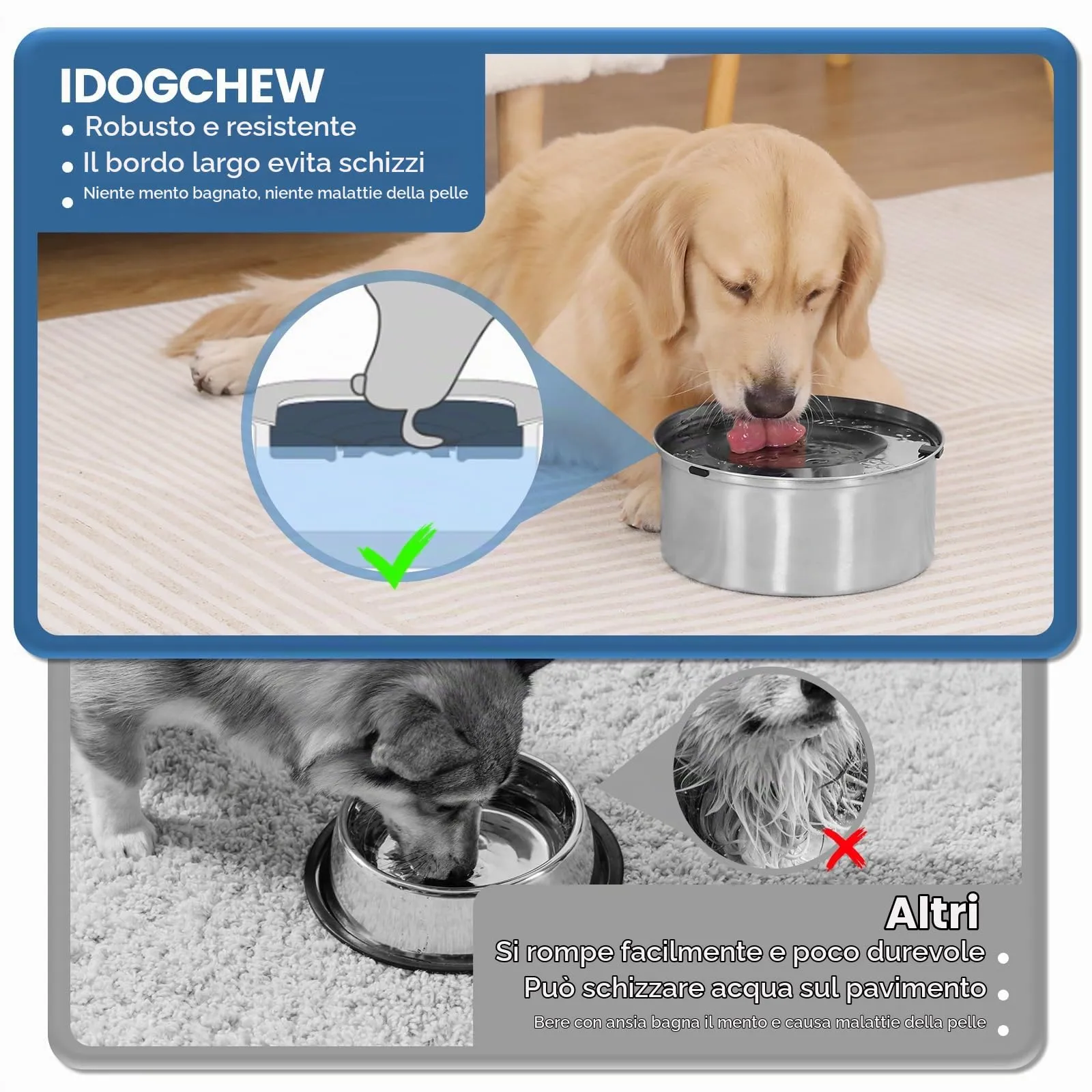IDOGCHEW Ciotola Acqua Cane Antigoccia 1 L, in Acciaio, Anti-Fuoriuscita - immagine 7