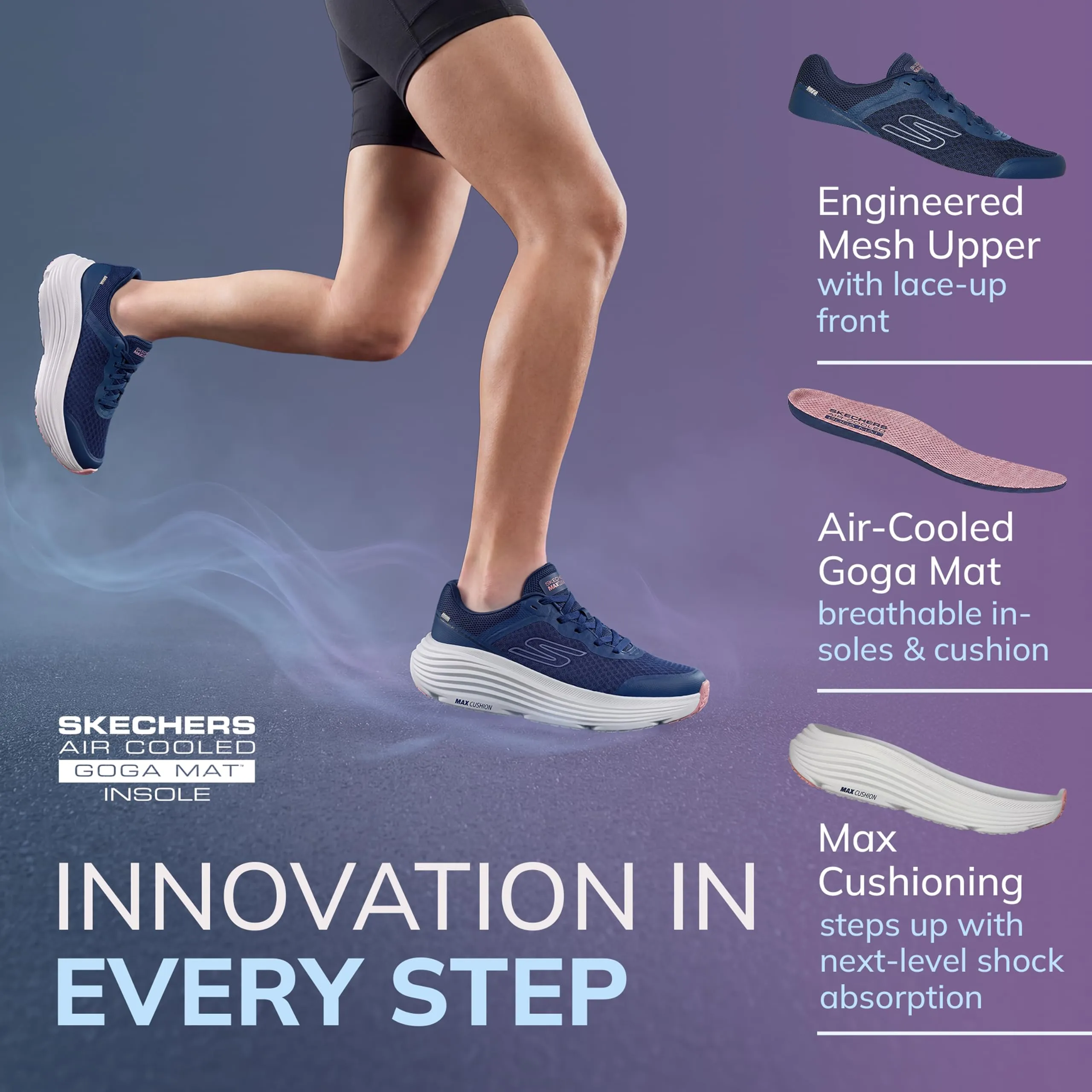 Skechers Donna Max Cushioning Endeavour Canova Trainers, Navy Synthetic Pink Trim, 41 EU - immagine 4