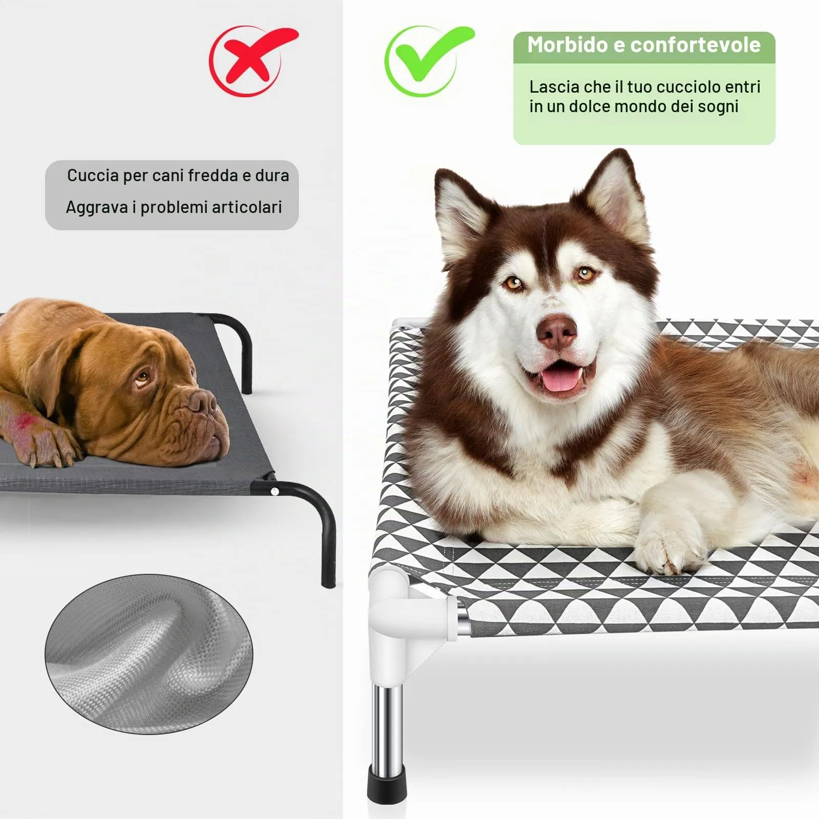 Cuccia per cani rialzata per esterni, taglia XL, in cotone, piedini antiscivolo, adatta fino a 54,4 kg - immagine 2