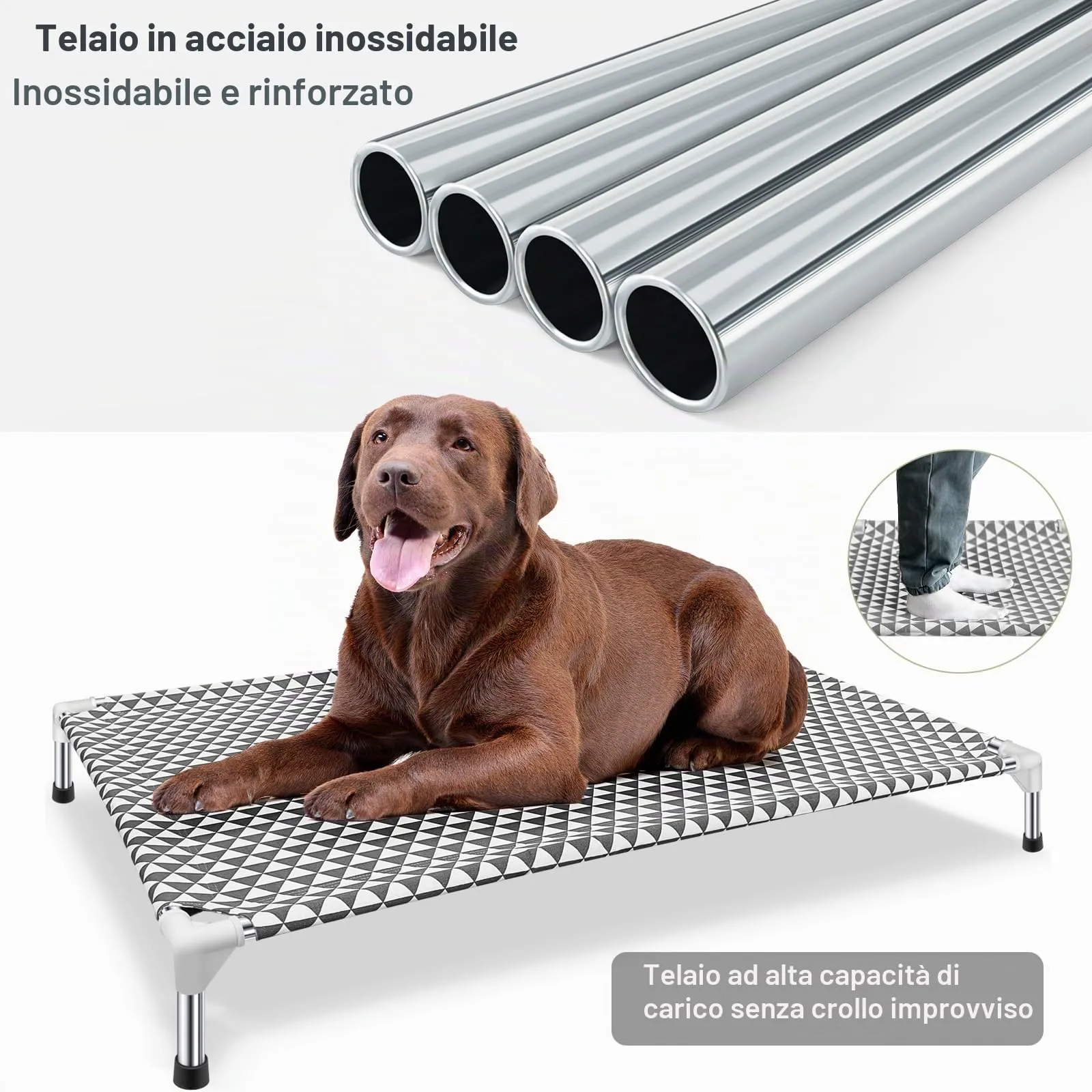 Cuccia per cani rialzata per esterni, taglia XL, in cotone, piedini antiscivolo, adatta fino a 54,4 kg - immagine 3