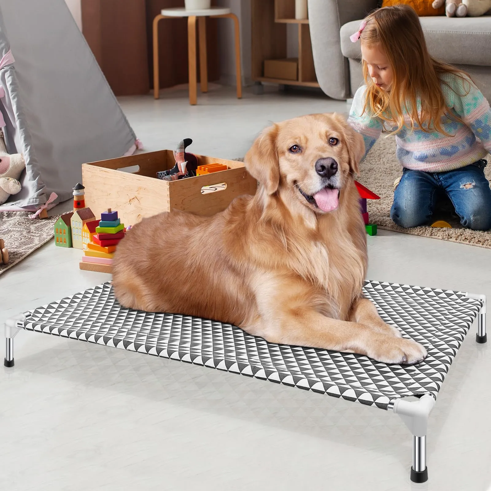 Cuccia per cani rialzata per esterni, taglia XL, in cotone, piedini antiscivolo, adatta fino a 54,4 kg - immagine 5