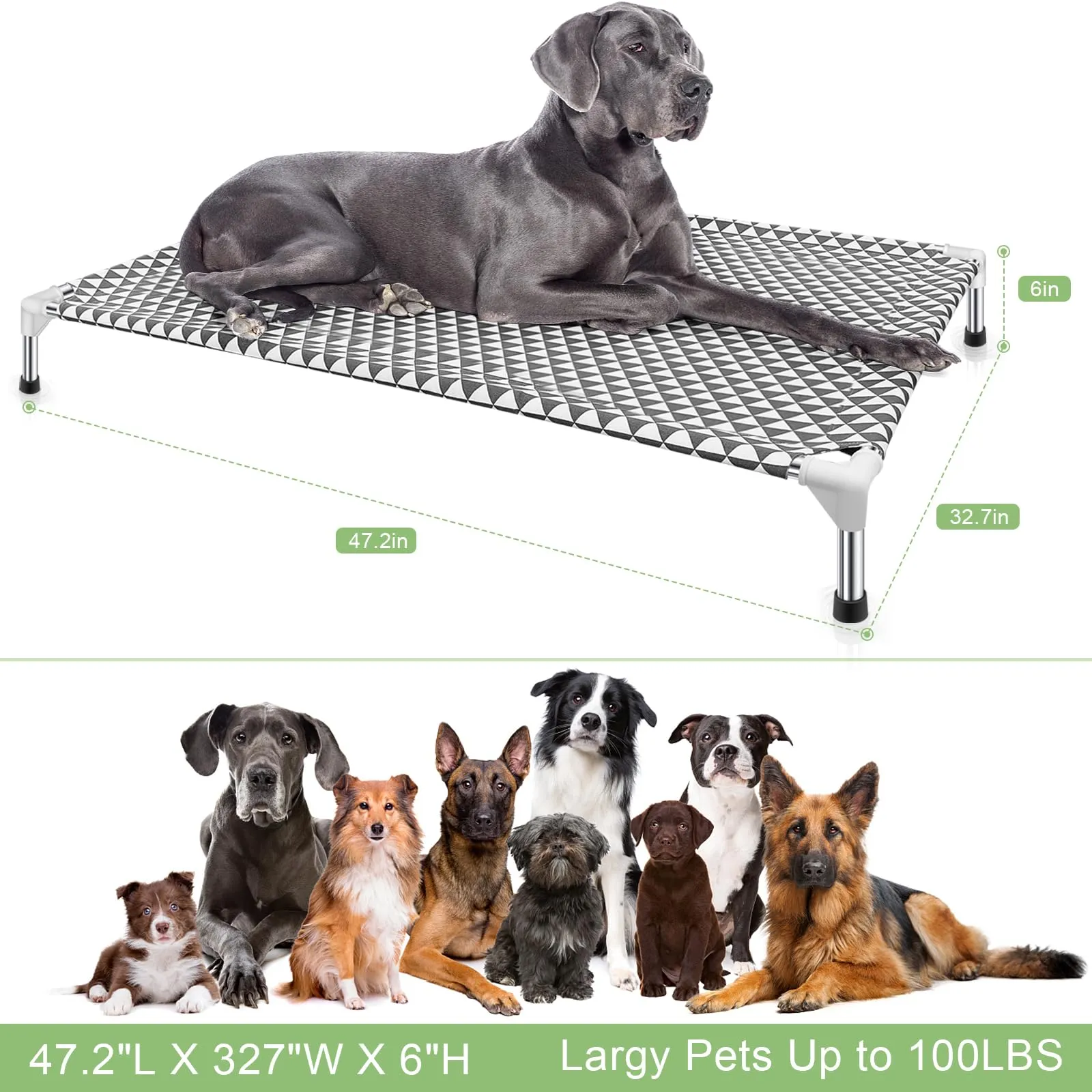 Cuccia per cani rialzata per esterni, taglia XL, in cotone, piedini antiscivolo, adatta fino a 54,4 kg - immagine 6