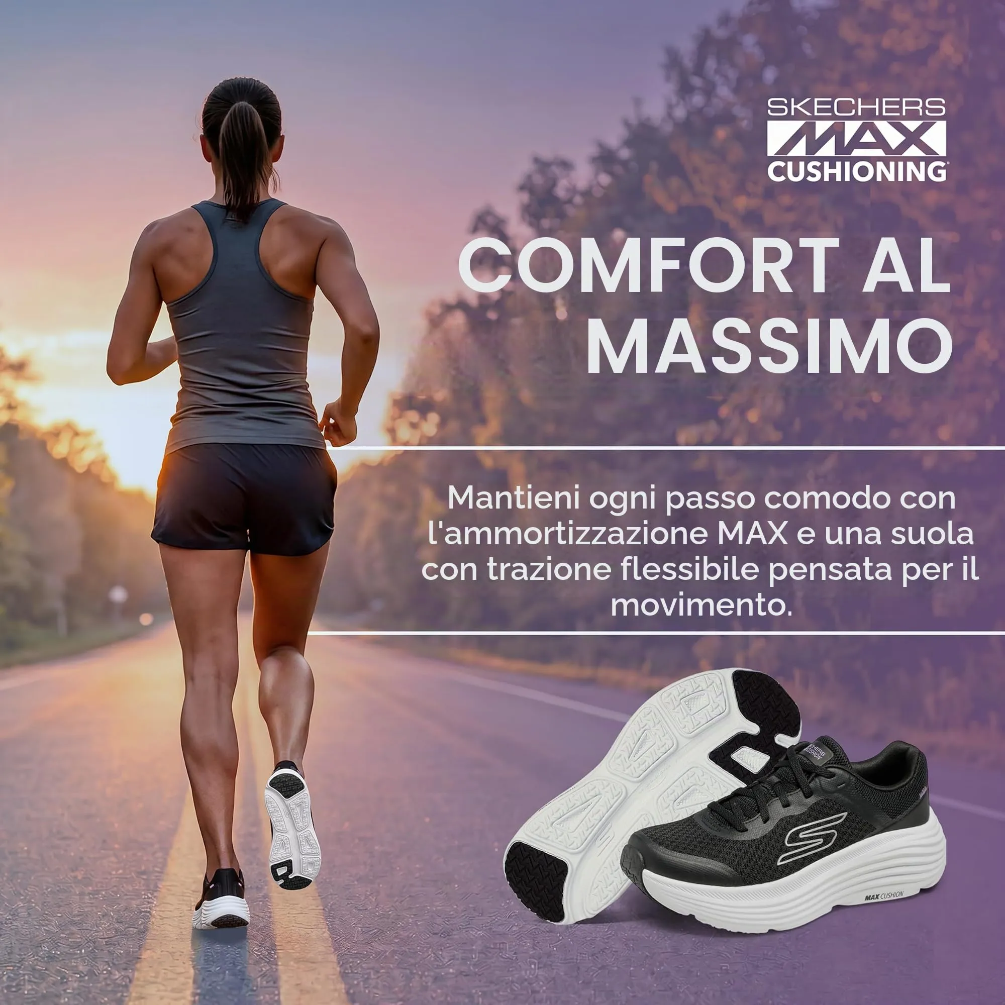 Skechers Donna Max Cushioning Endeavour Canova Trainers, Black White, 38.5 EU Larga - immagine 2