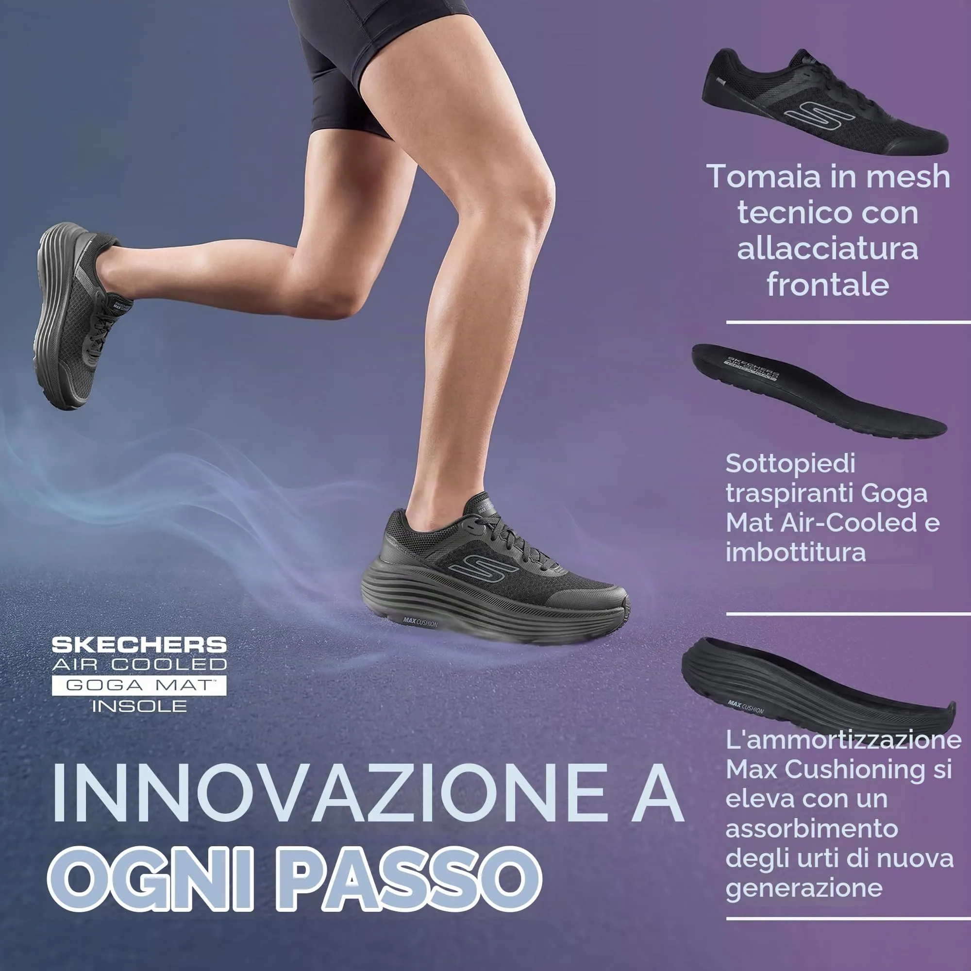 Skechers Donna Max Cushioning Endeavour Canova Trainers, Black, 37.5 EU Larga - immagine 5