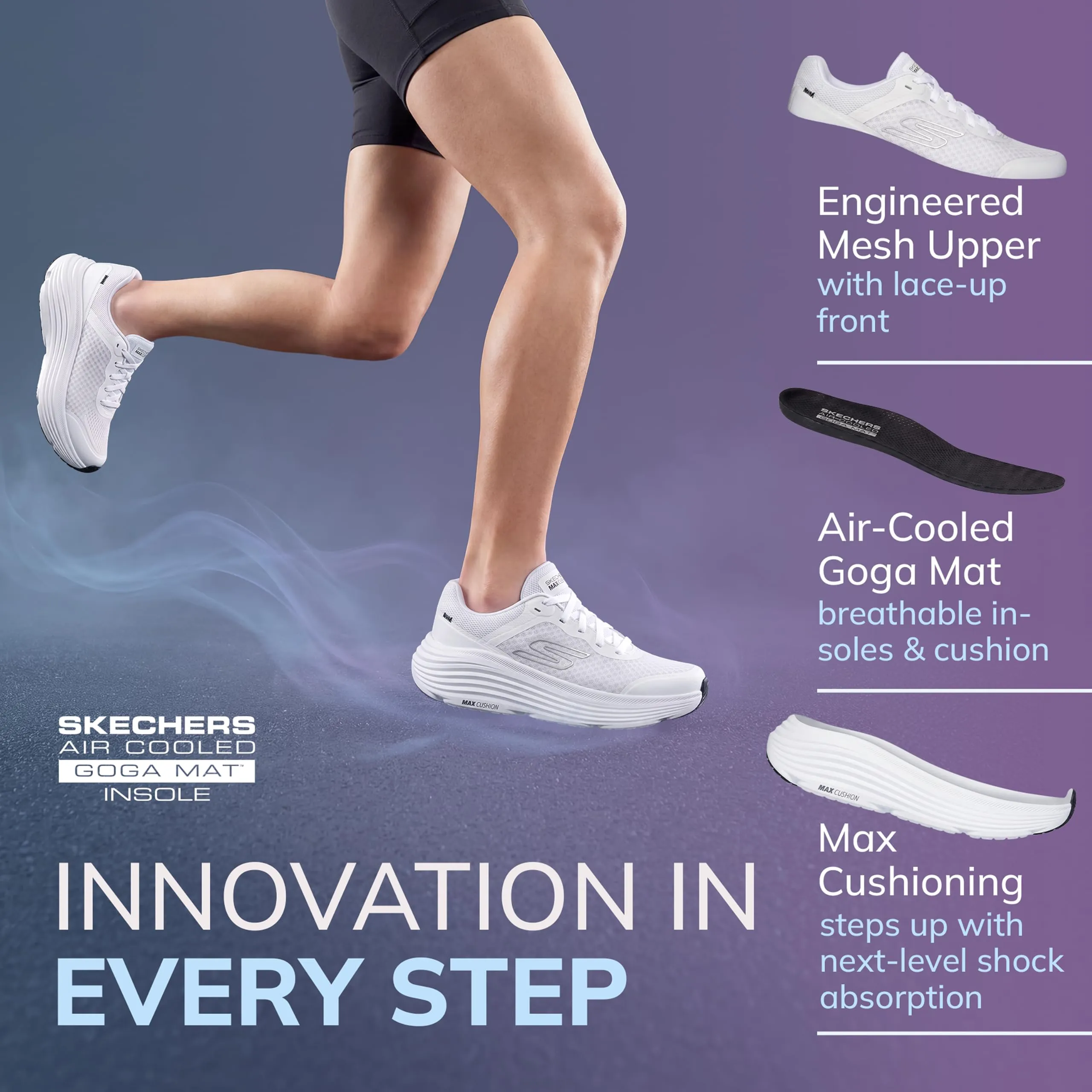 Skechers Donna Max Cushioning Endeavour Canova Trainers, White Synthetic/Black Trim, 36.5 EU - immagine 8