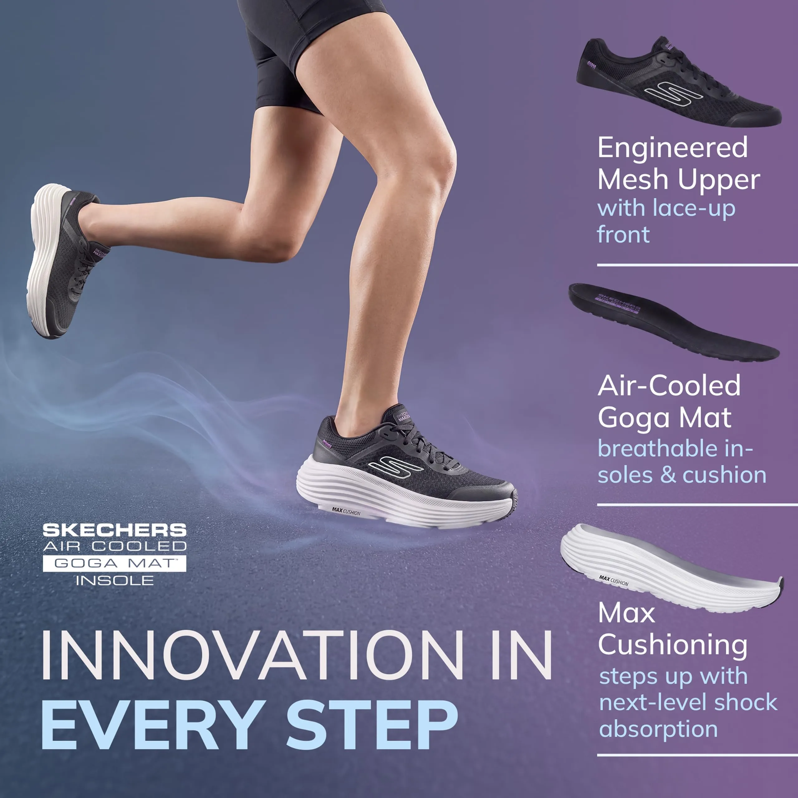 Skechers Donna Max Cushioning Endeavour Canova Trainers, Black White, 37 EU Larga - immagine 4