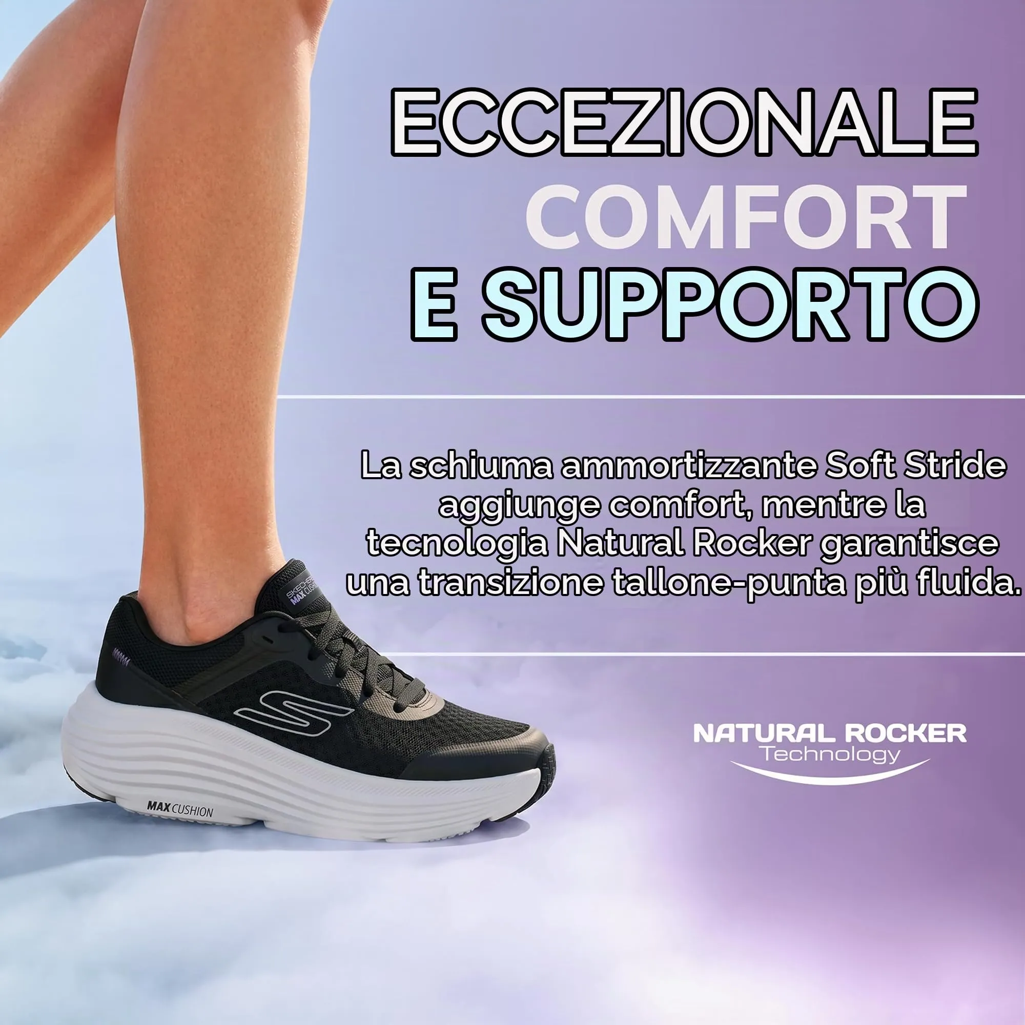 Skechers Donna Max Cushioning Endeavour Canova Trainers, Black White, 39.5 EU Larga - immagine 3
