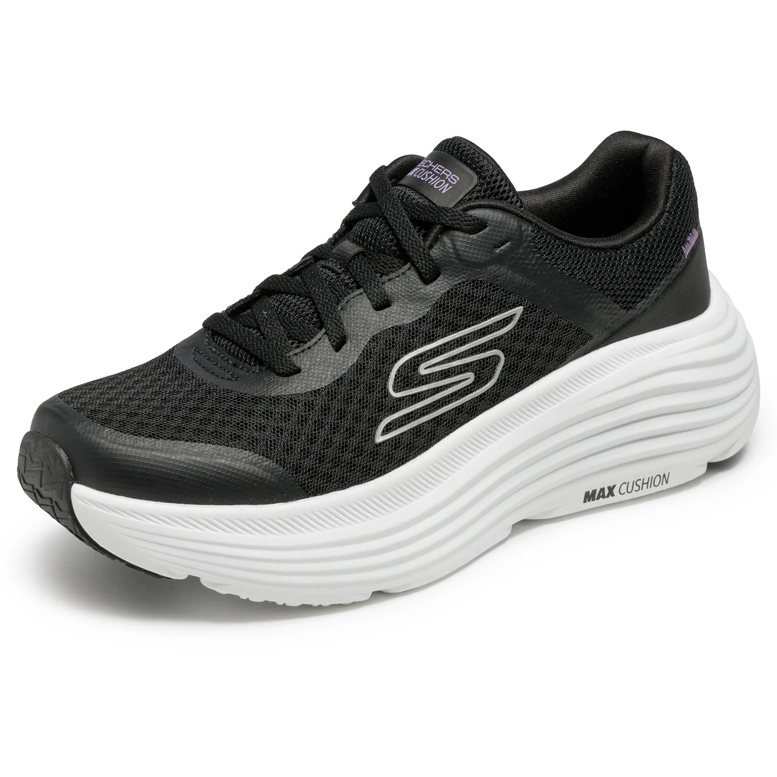 Skechers Donna Max Cushioning Endeavour Canova Trainers, Black White, 37.5 EU Larga - immagine 7