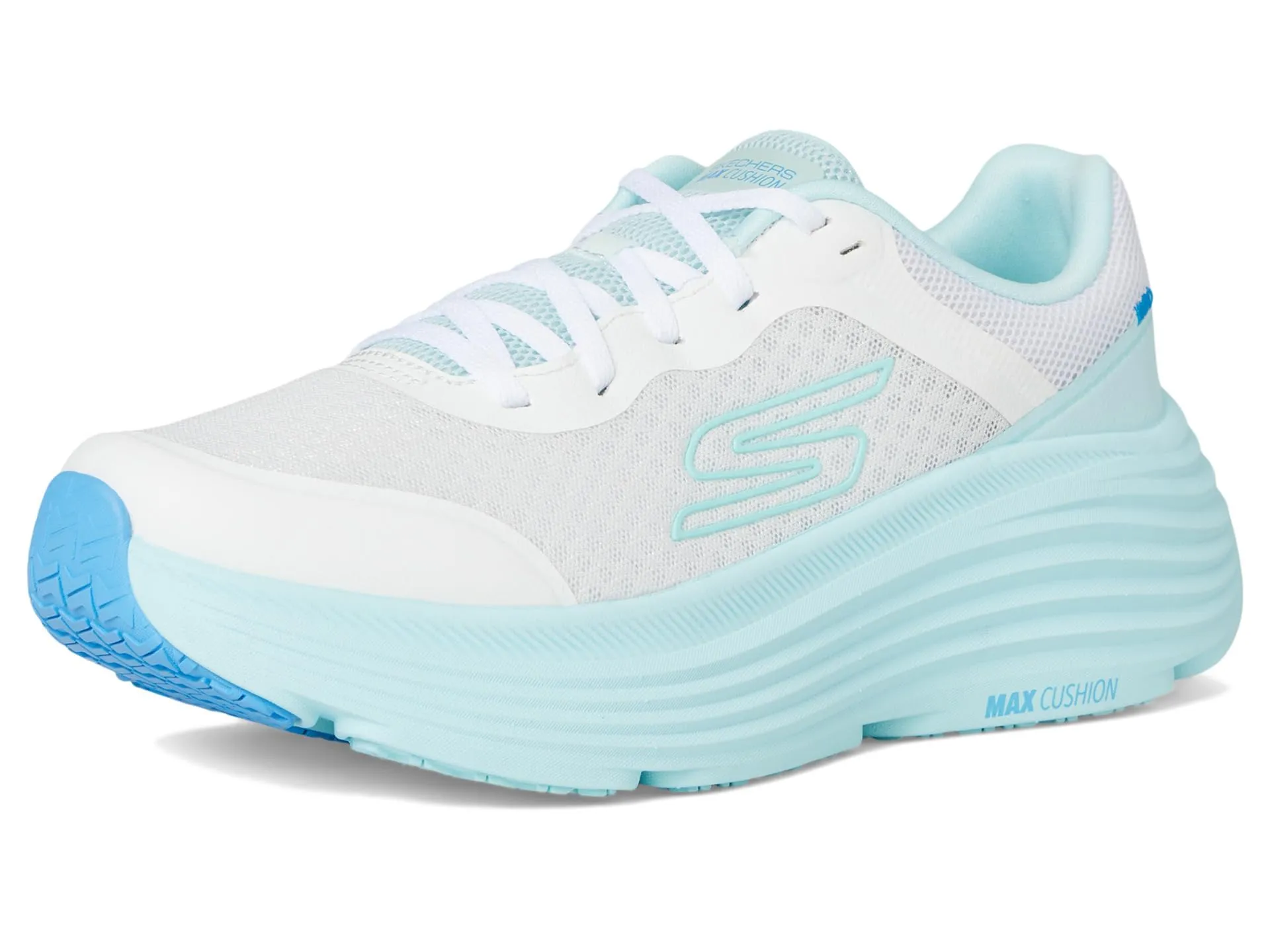 Skechers Donna Max Cushioning Endeavour Canova Trainers, White Synthetic/Light Blue Trim, 35.5 EU - immagine 8