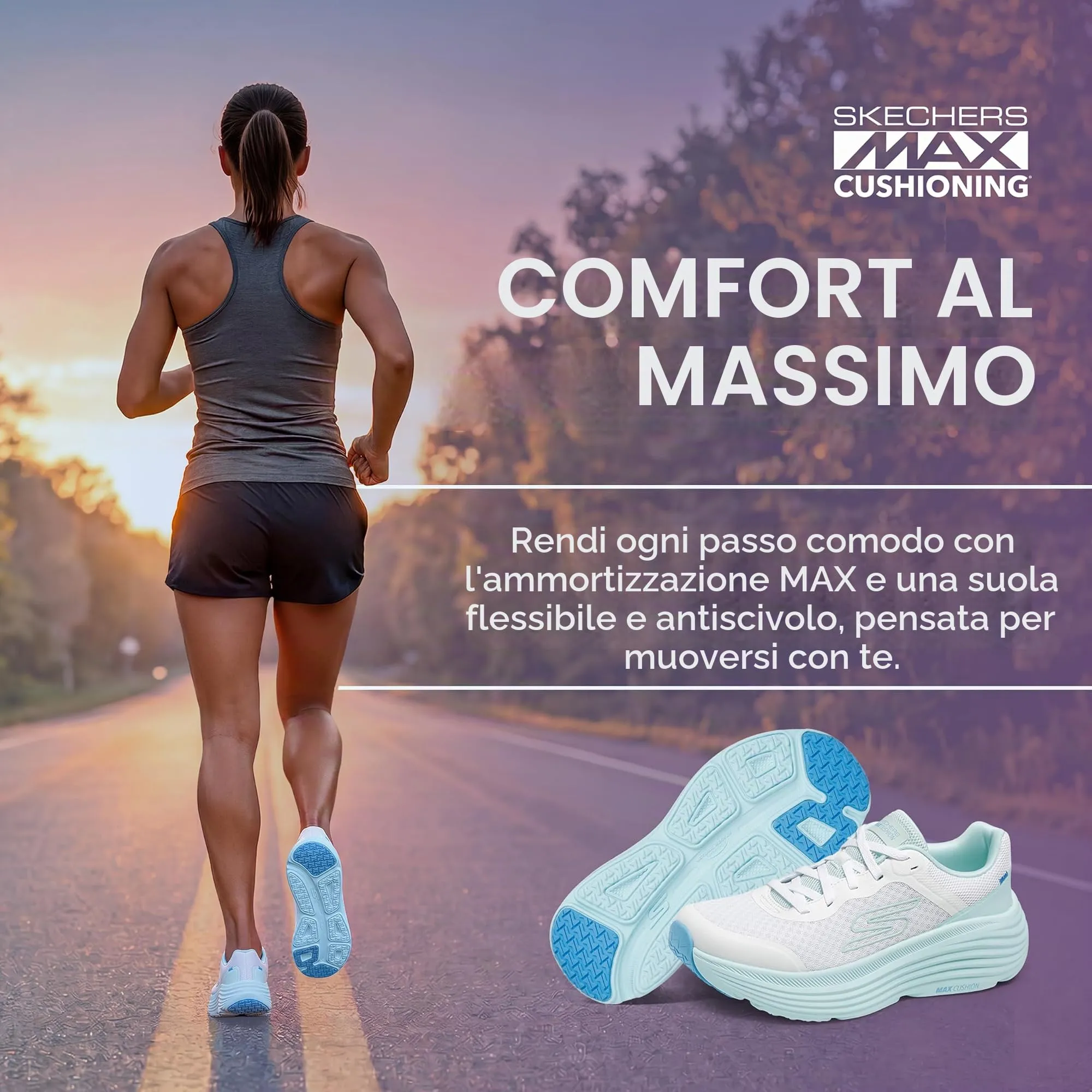 Skechers Donna Max Cushioning Endeavour Canova Trainers, White Synthetic/Light Blue Trim, 40 EU - immagine 2