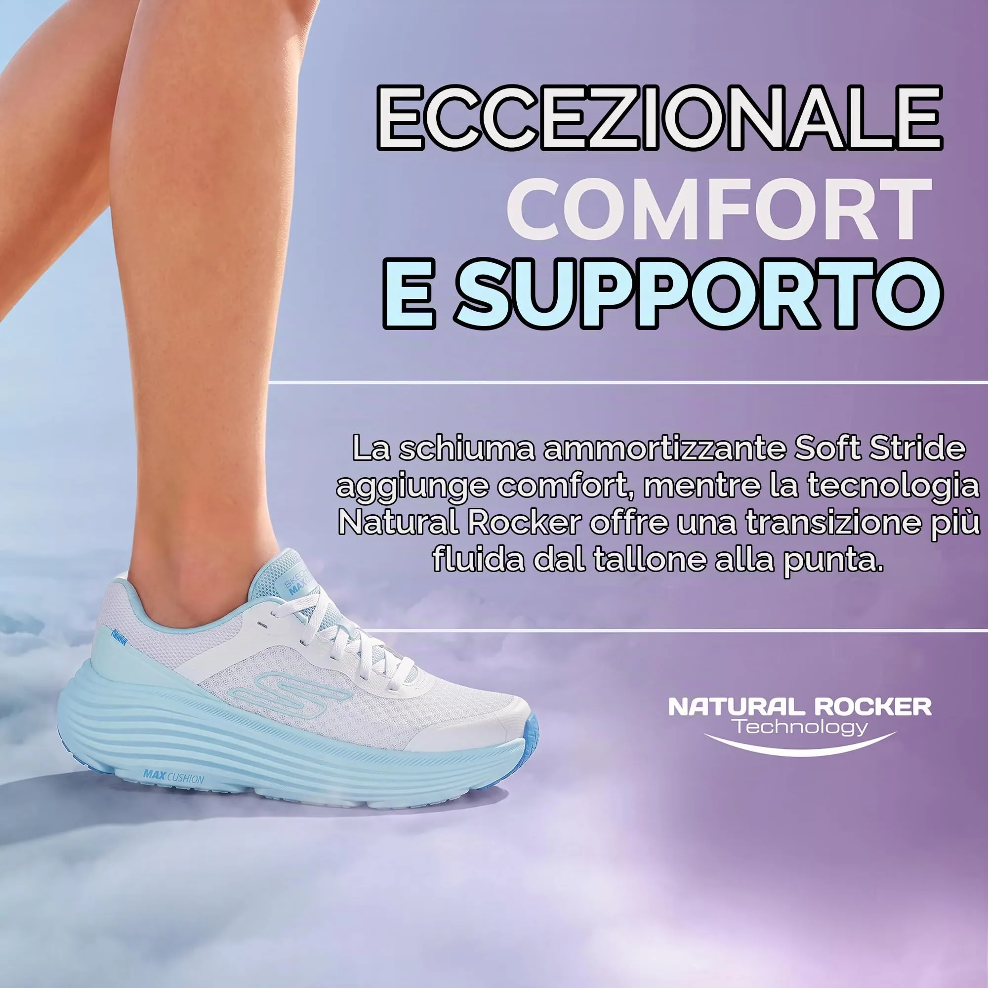 Skechers Donna Max Cushioning Endeavour Canova Trainers, White Synthetic/Light Blue Trim, 40 EU - immagine 3
