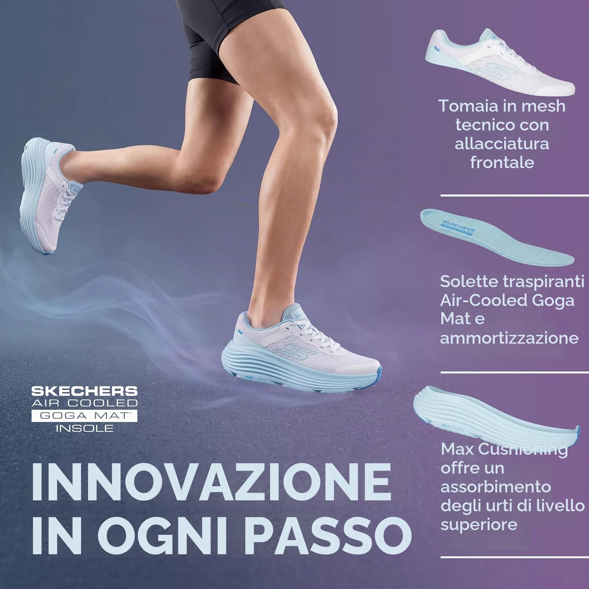 Skechers Donna Max Cushioning Endeavour Canova Trainers, White Synthetic/Light Blue Trim, 39 EU - immagine 4