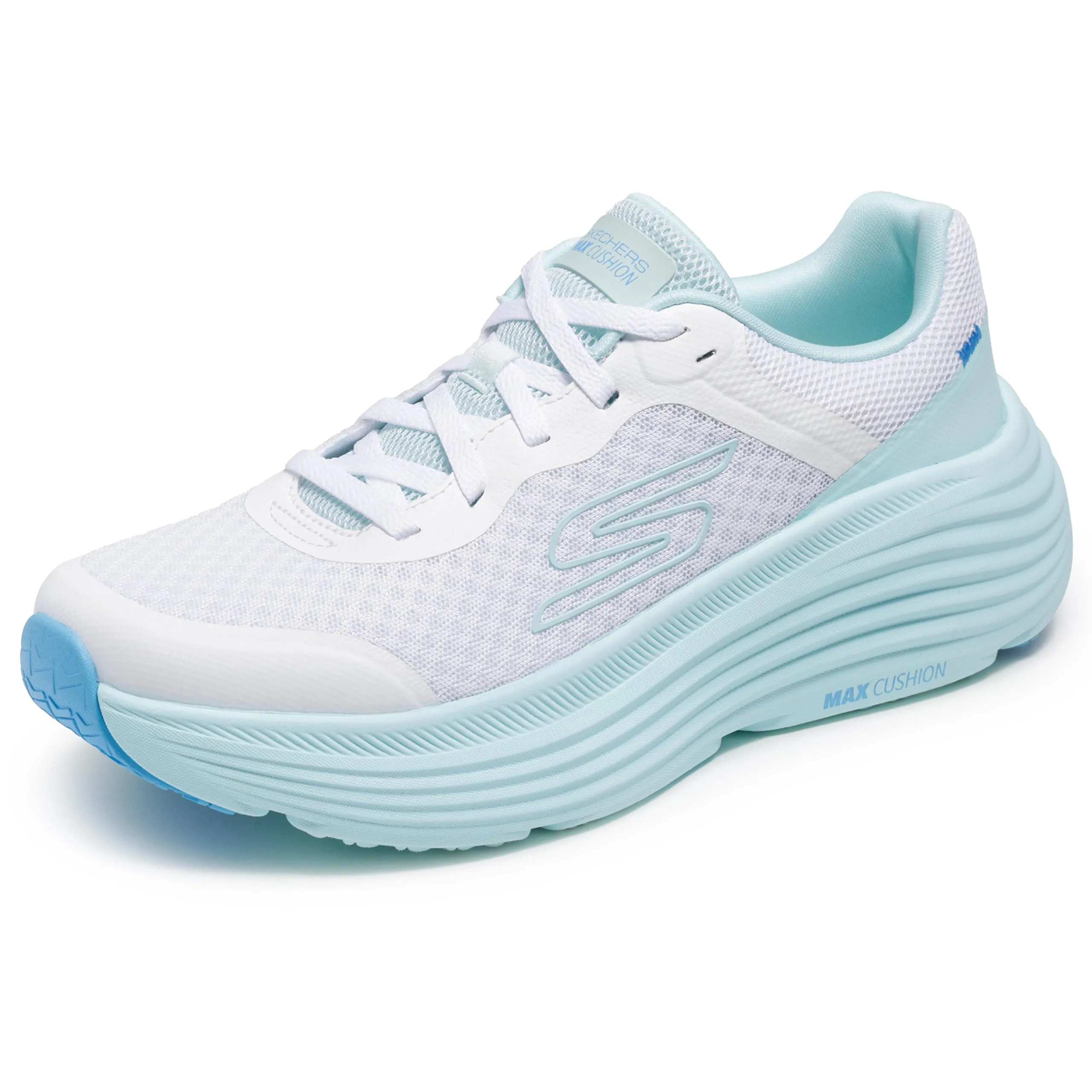 Skechers Donna Max Cushioning Endeavour Canova Trainers, White Synthetic/Light Blue Trim, 38.5 EU - immagine 7