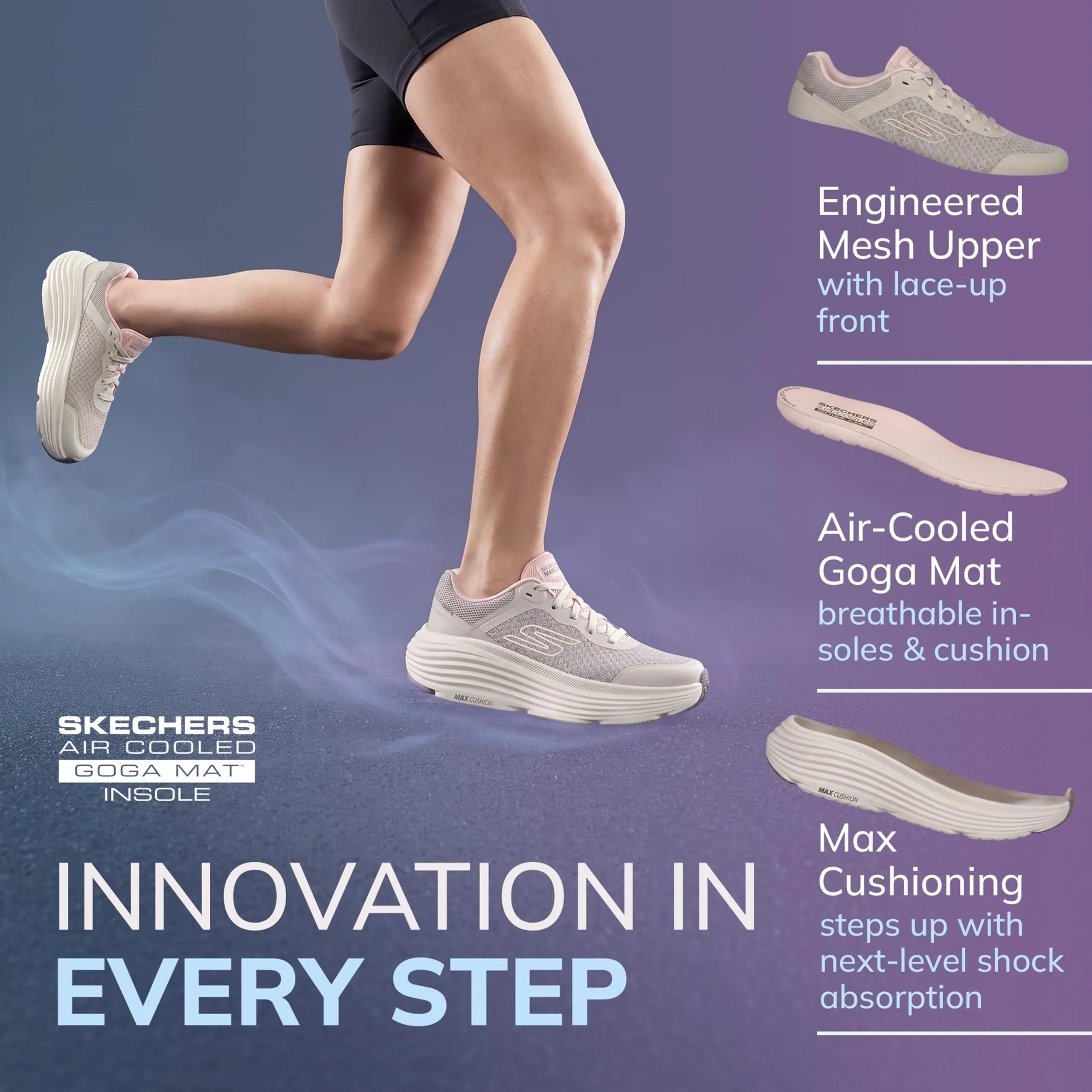 Skechers Donna Max Cushioning Endeavour Canova Trainers, Natural Synthetic Trim, 36.5 EU - immagine 9
