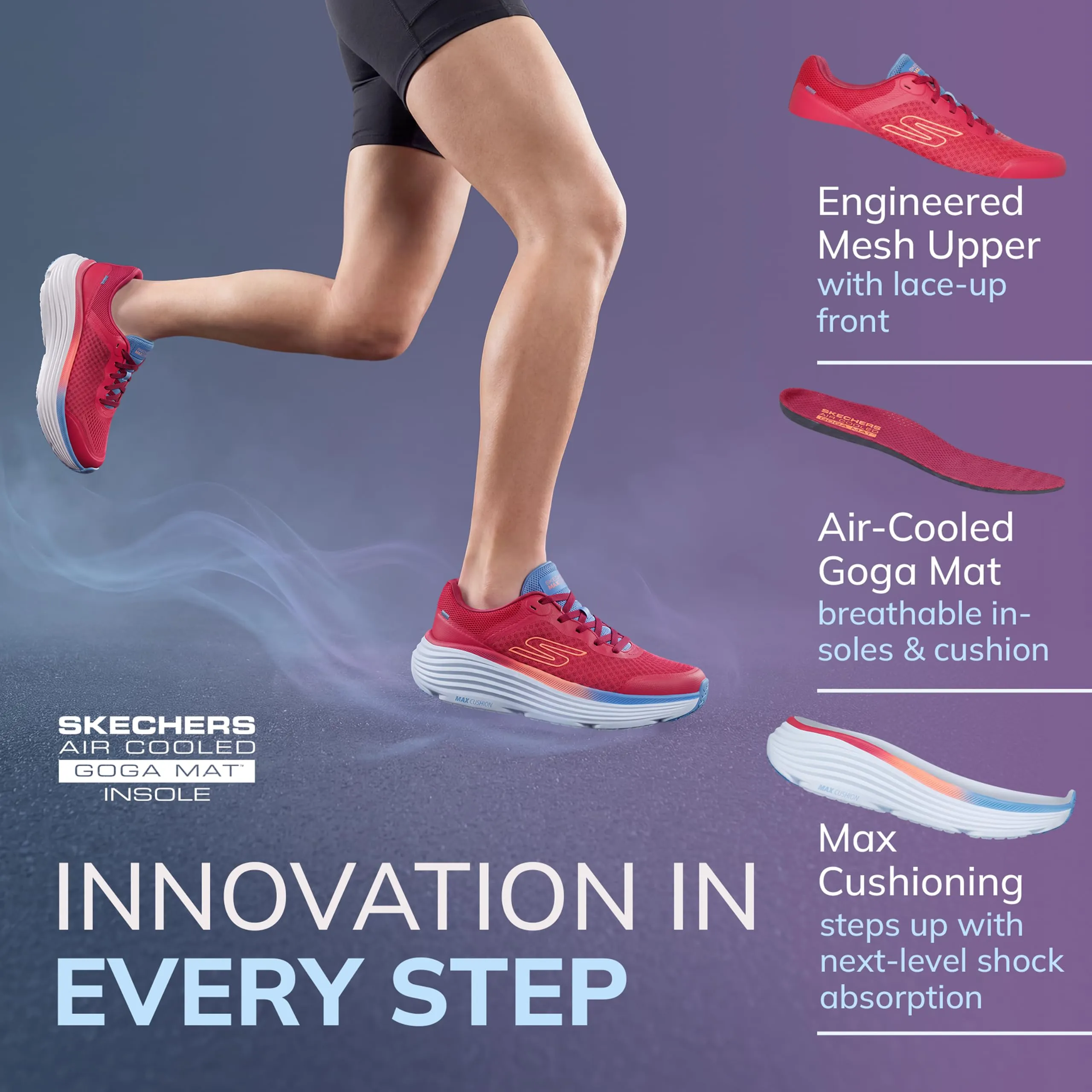 Skechers Sneaker da Donna Max Cushioning Endeavour Canova, Rosso Multicolore., 36.5 EU - immagine 4