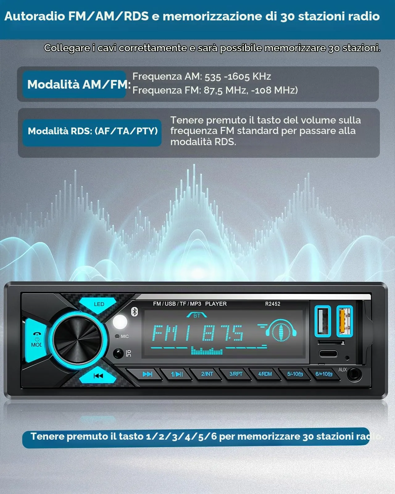 RDS Autoradio Bluetooth, CENXINY Stereo Auto con Porta di Ricarica Type-C - immagine 6