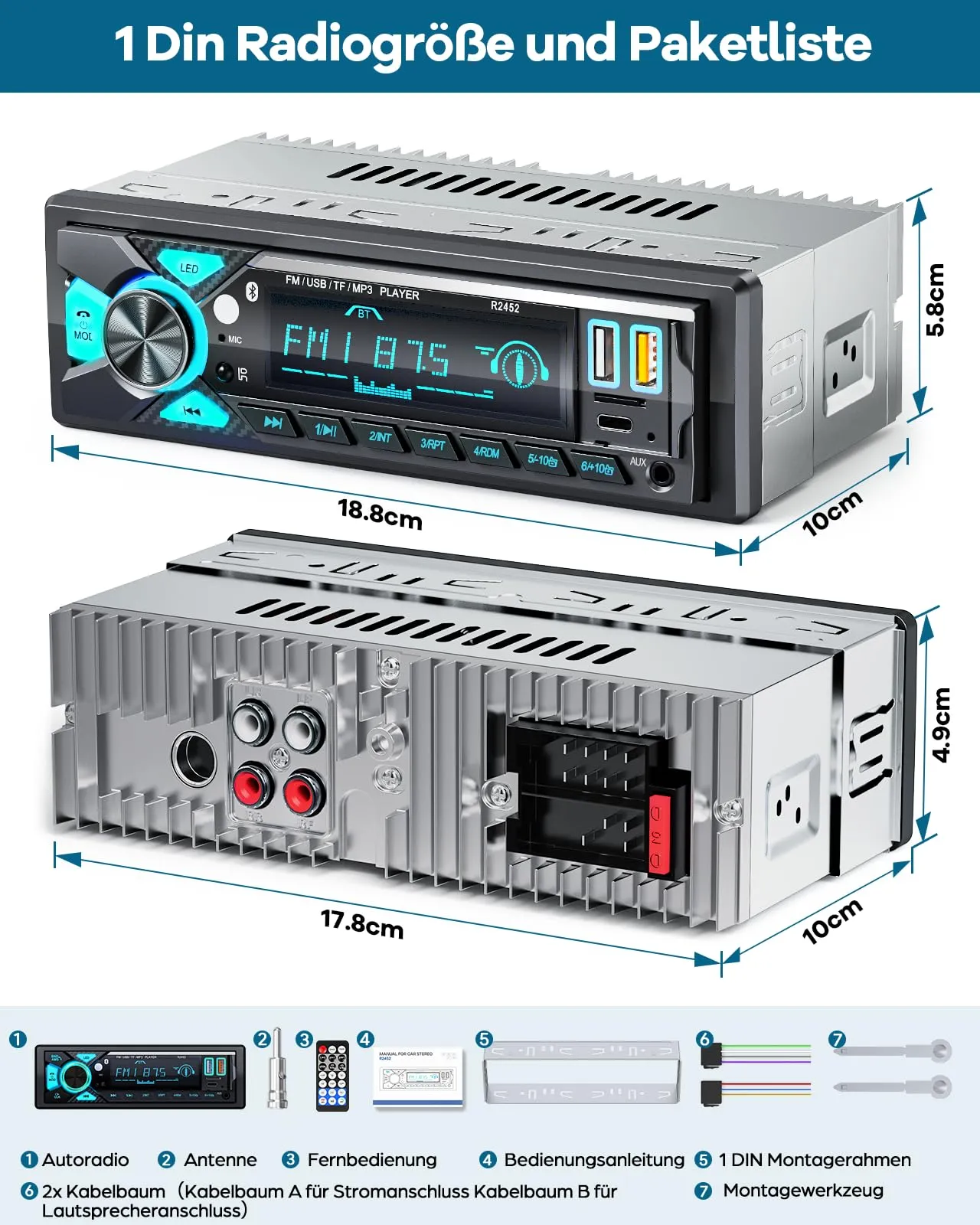 RDS Autoradio Bluetooth, CENXINY Stereo Auto con Porta di Ricarica Type-C - immagine 9