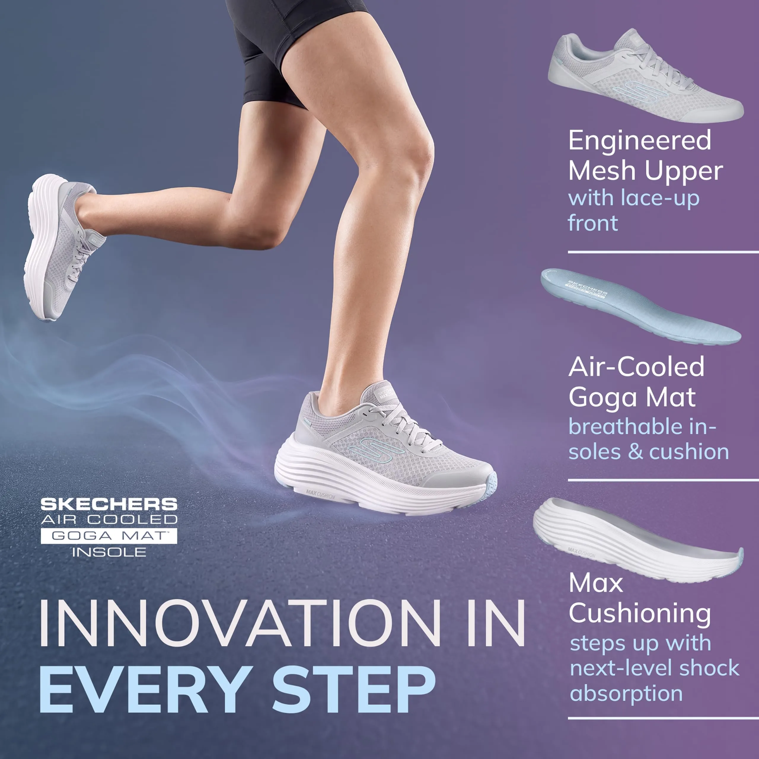 Skechers Scarpe da Ginnastica da Donna Max Cushioning Endeavour Canova, Grigio Chiaro, 35 EU, Grigio Chiaro, 35 EU - immagine 7