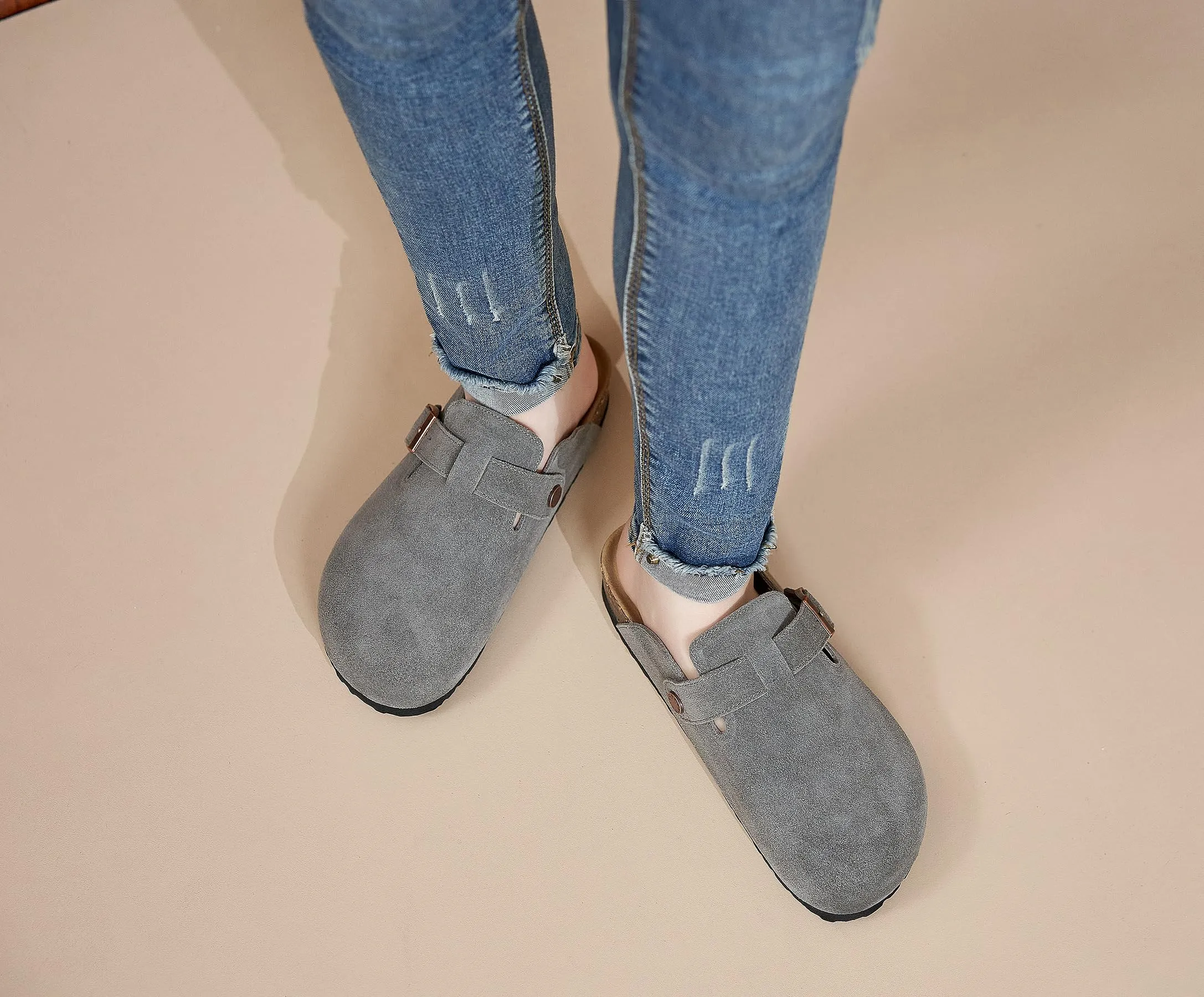 Meik Mangni Zoccoli e Sabot Donna Ciabatte da Uomo Pantofole in Pelle,Grigio Scuro 38 EU - immagine 6