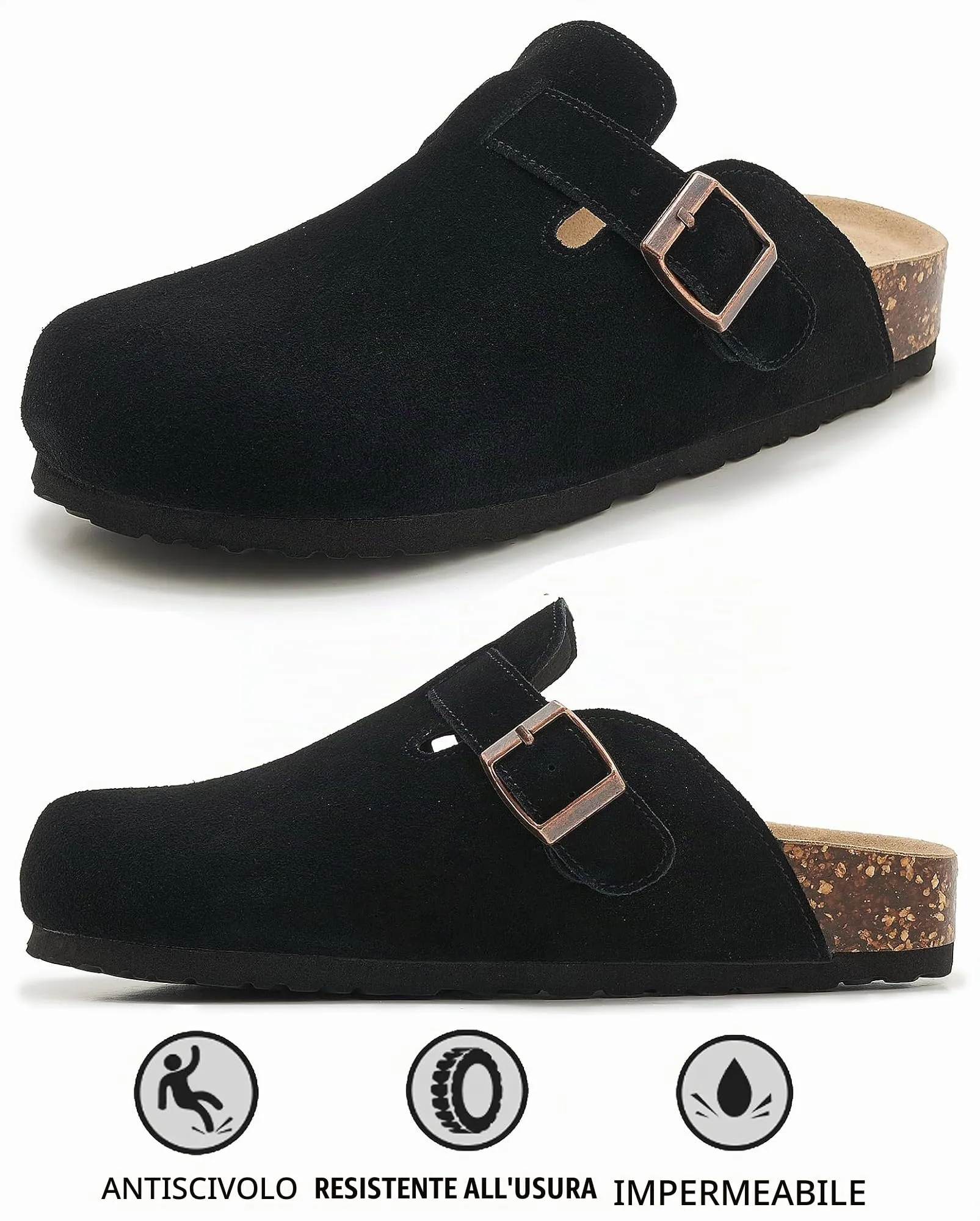 Meik Mangni Zoccoli e Sabot Donna Ciabatte da Uomo Pantofole in Pelle,Nero 36 EU - immagine 4