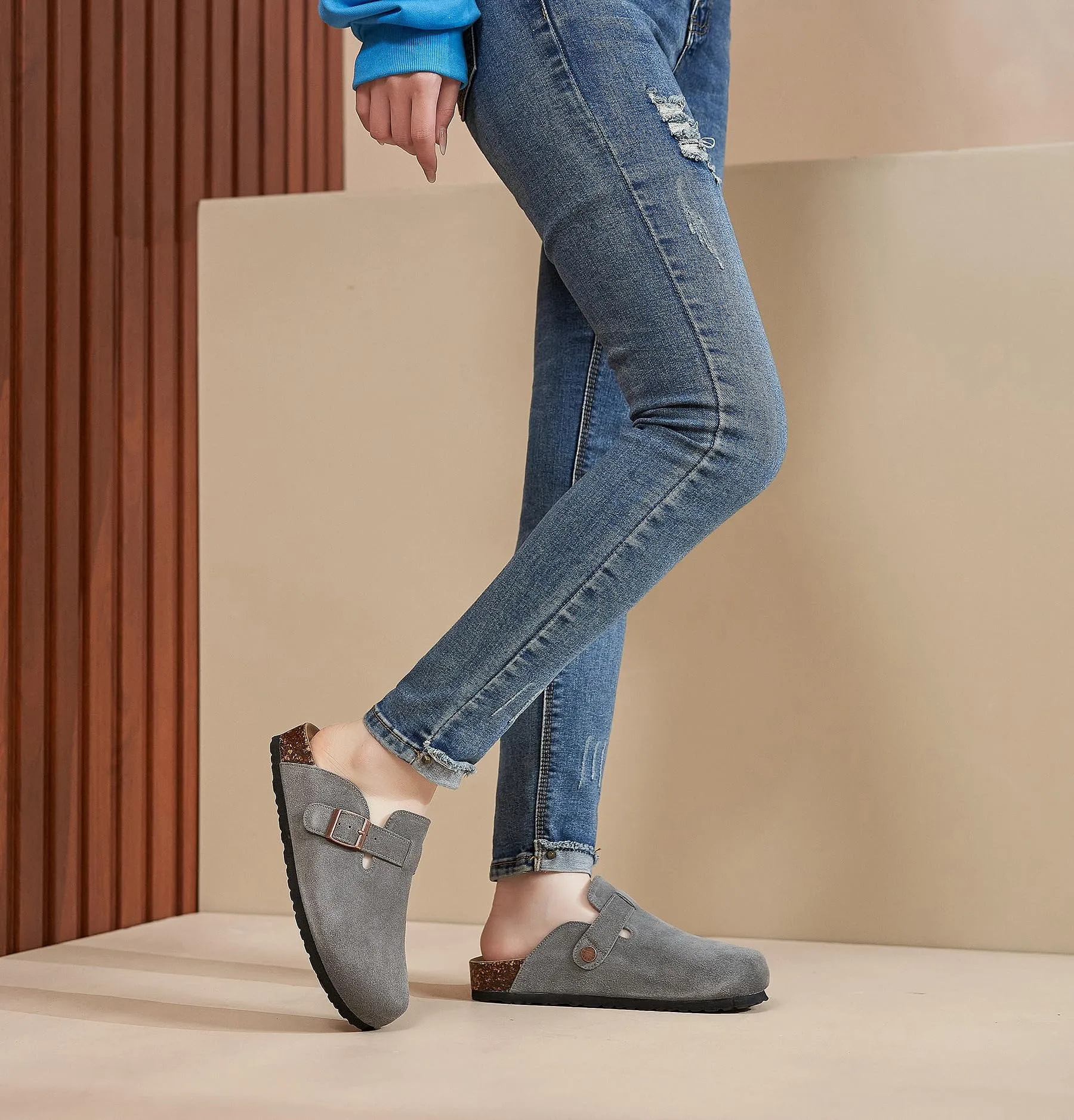 Meik Mangni Zoccoli e Sabot Donna Ciabatte da Uomo Pantofole in Pelle,Grigio Scuro 40 EU - immagine 2