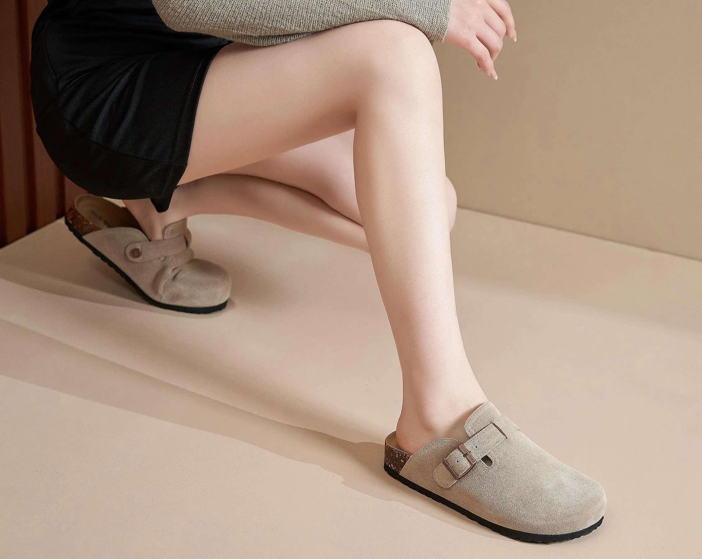 Meik Mangni Zoccoli e Sabot Donna Ciabatte da Uomo Pantofole in Pelle,Grigio Chiaro 40 EU - immagine 2