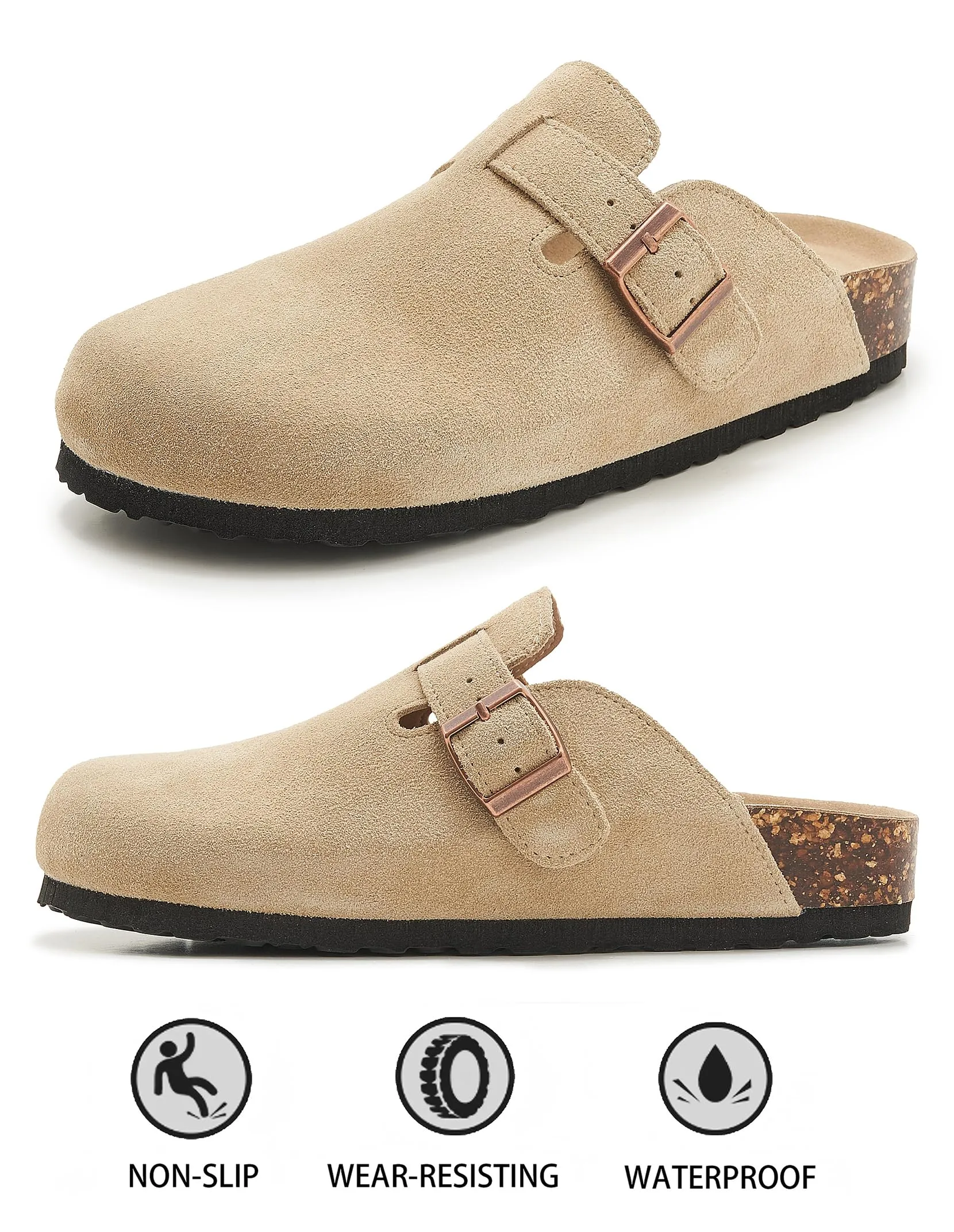 Meik Mangni Zoccoli e Sabot Donna Ciabatte da Uomo Pantofole in Pelle,Beige 36 EU - immagine 4
