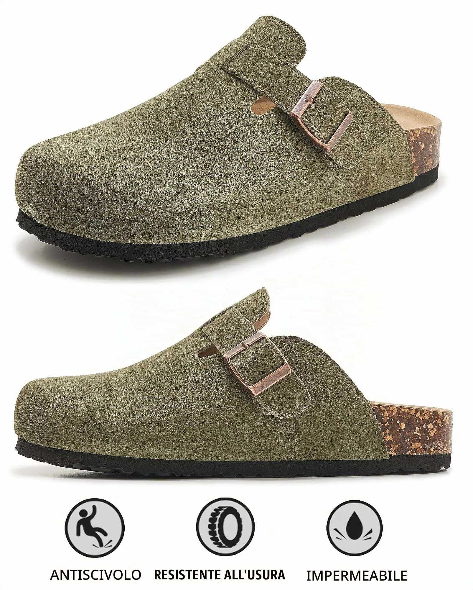 Meik Mangni Zoccoli e Sabot Donna Ciabatte da Uomo Pantofole in Pelle,Verde 44 EU - immagine 4