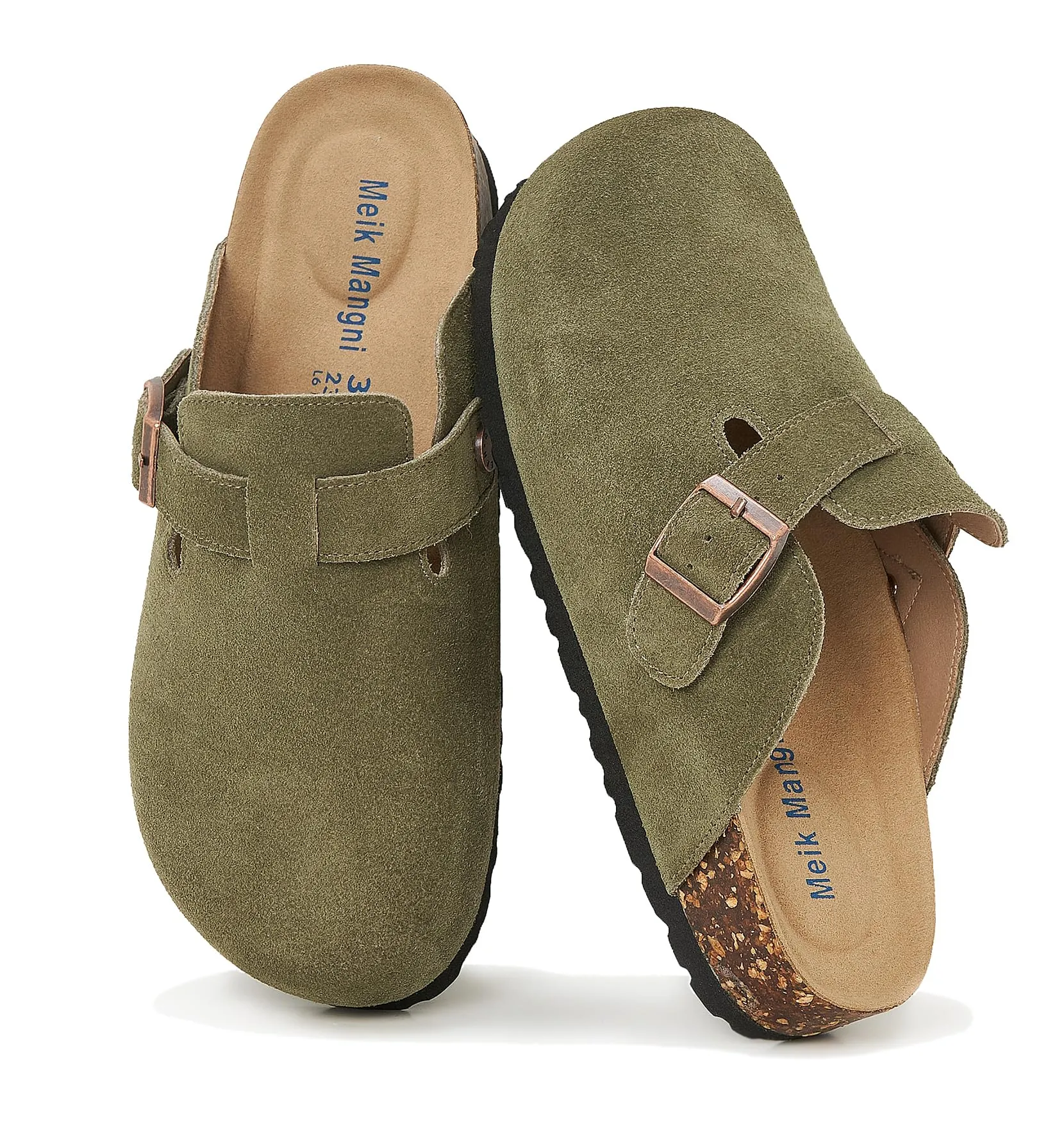 Meik Mangni Zoccoli e Sabot Donna Ciabatte da Uomo Pantofole in Pelle,Verde 42 EU - immagine 1