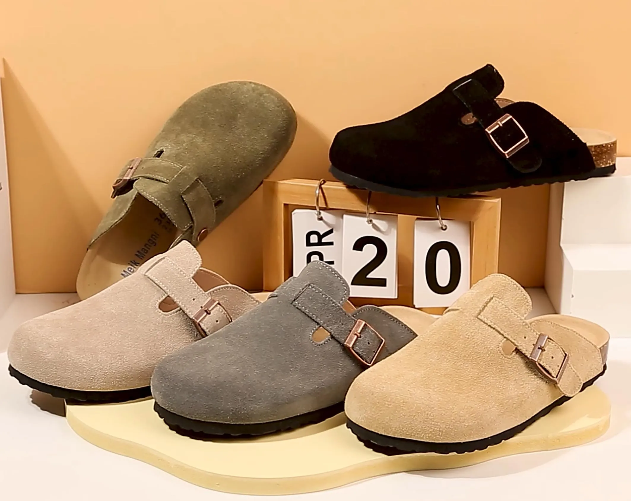 Meik Mangni Zoccoli e Sabot Donna Ciabatte da Uomo Pantofole in Pelle,Grigio Chiaro 37 EU - immagine 7