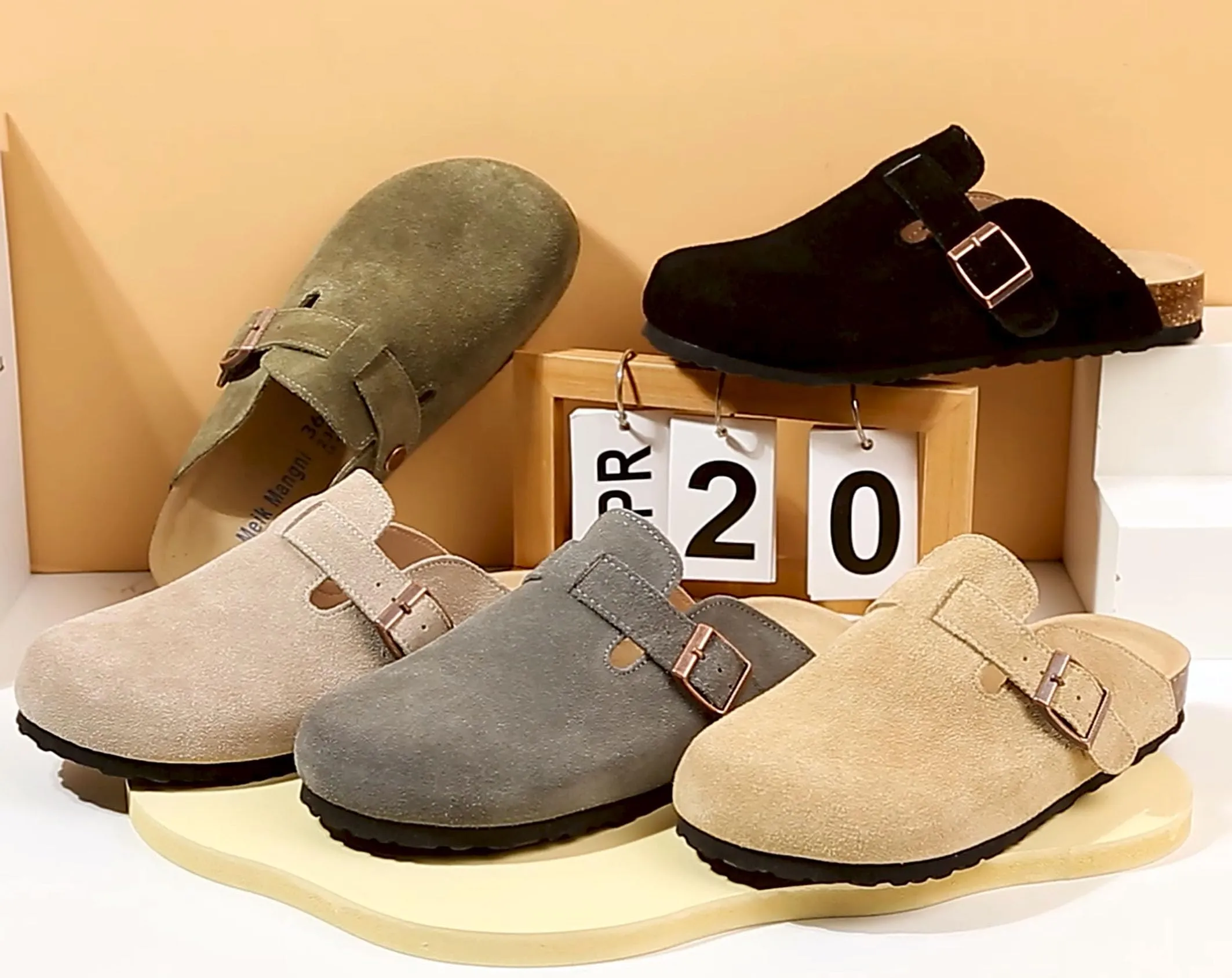 Meik Mangni Zoccoli e Sabot Donna Ciabatte da Uomo Pantofole in Pelle,Beige 44 EU - immagine 7