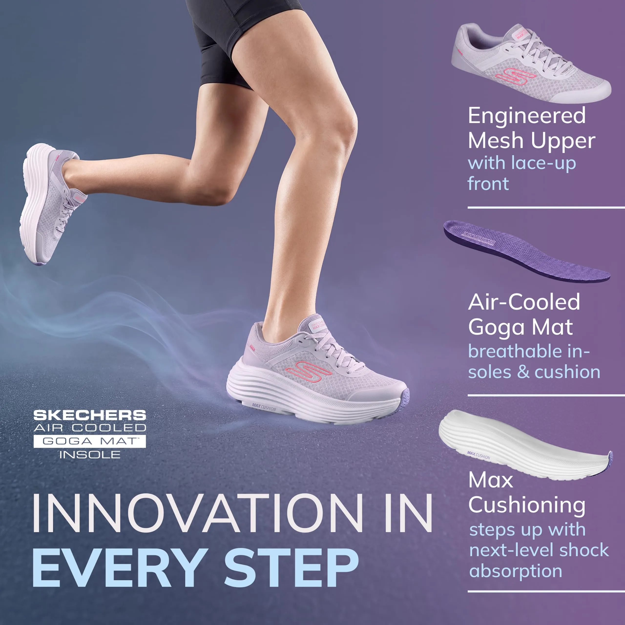 Skechers Donna Max Cushioning Endeavour Canova Trainers, Lavender Synthetic/Pink Trim, 40 EU - immagine 4
