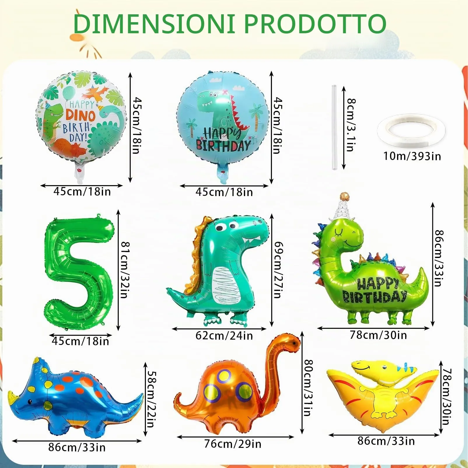 8 Pezzi Decorazioni Compleanno Dinosauri 5 Anni - immagine 2