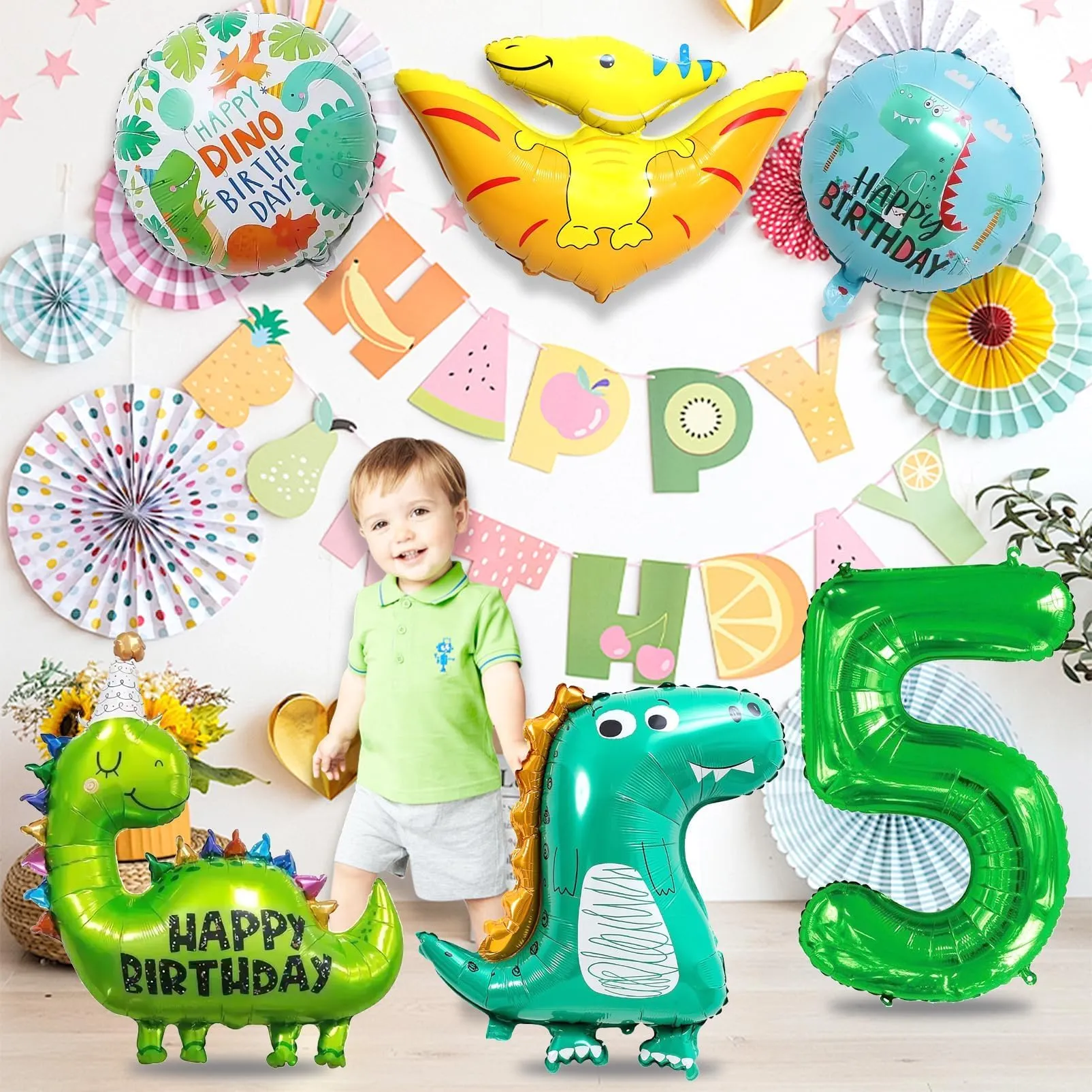 8 Pezzi Decorazioni Compleanno Dinosauri 5 Anni - immagine 5