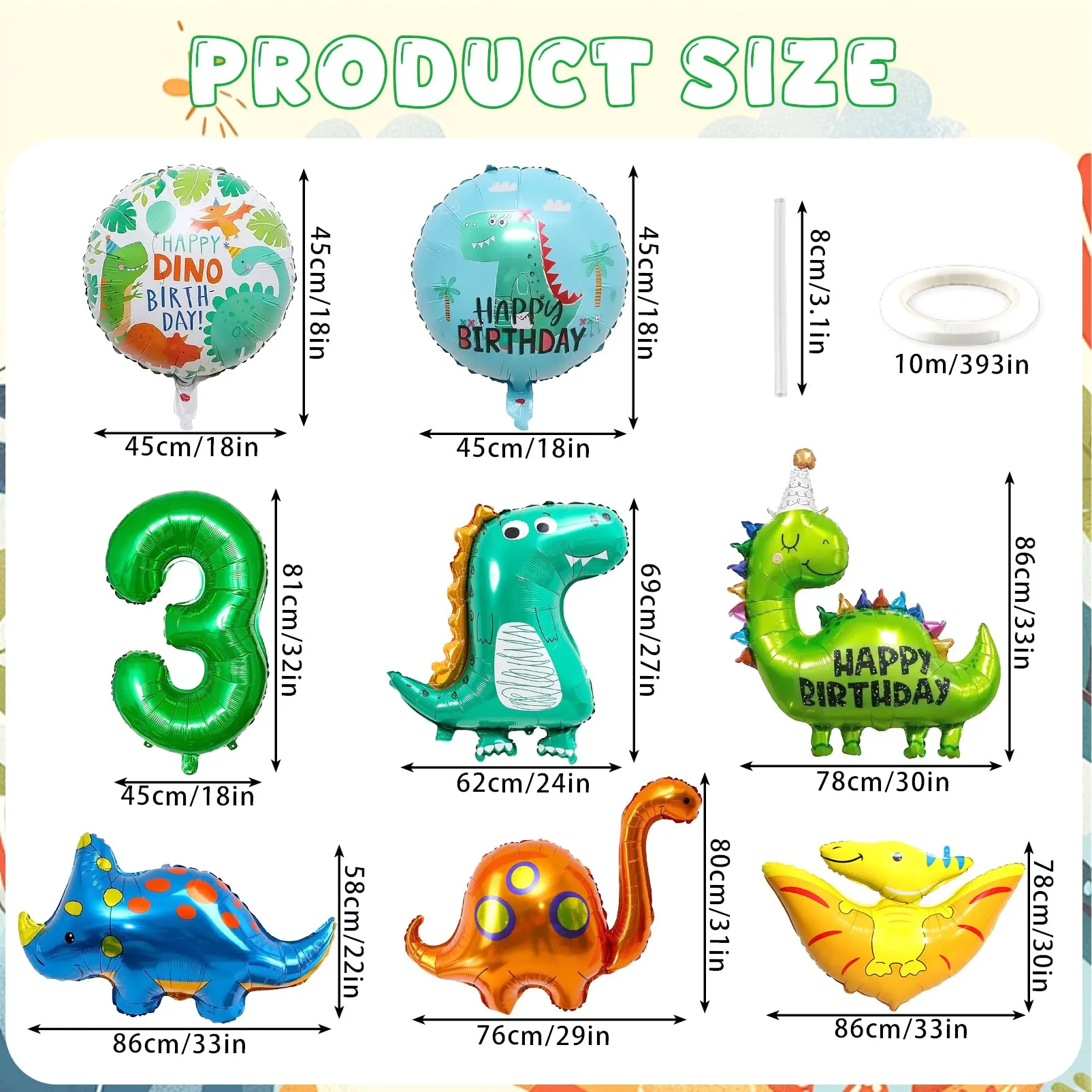 8 Pezzi Decorazioni Compleanno Dinosauri, Dinosauro Palloncino Foil - immagine 2