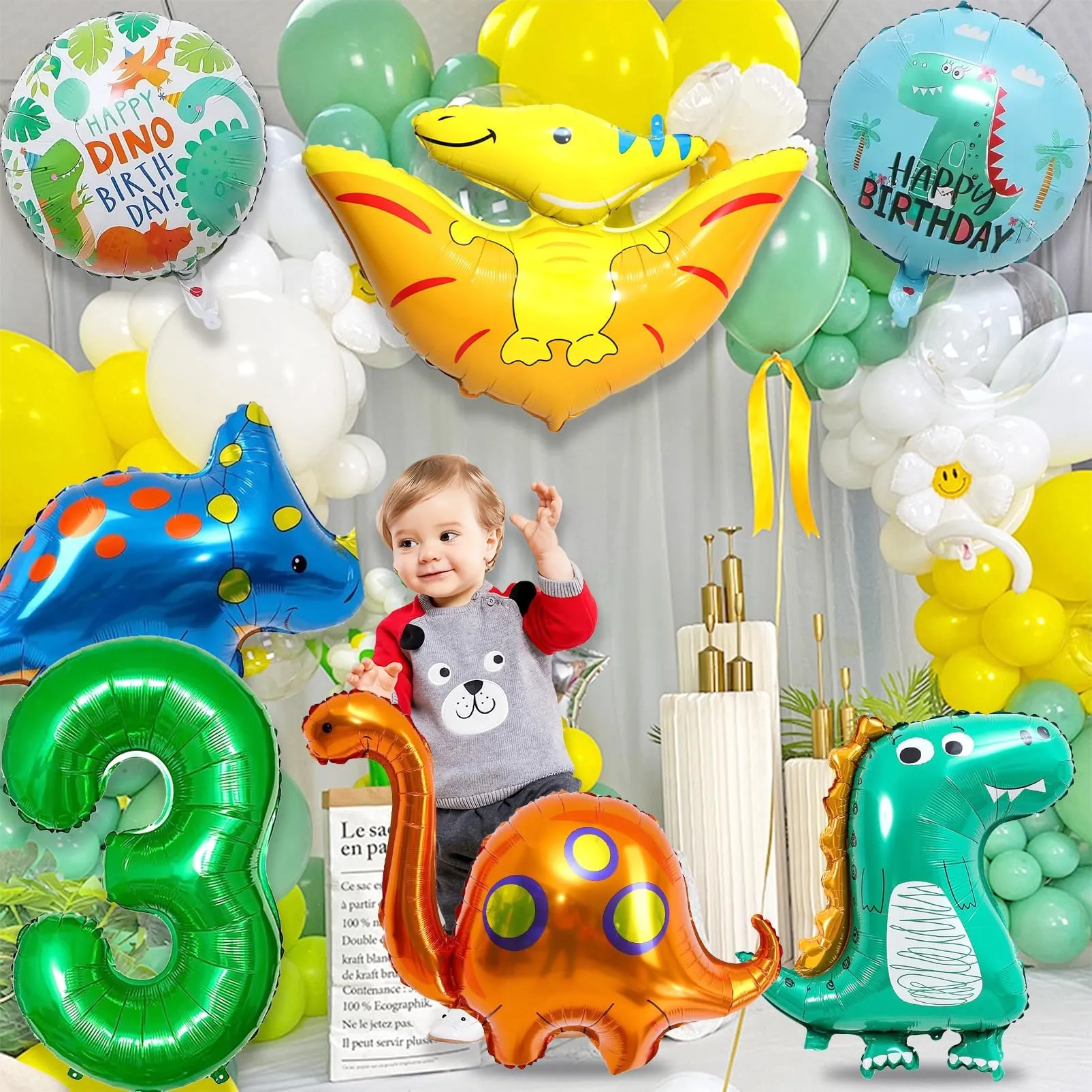 8 Pezzi Decorazioni Compleanno Dinosauri, Dinosauro Palloncino Foil - immagine 6