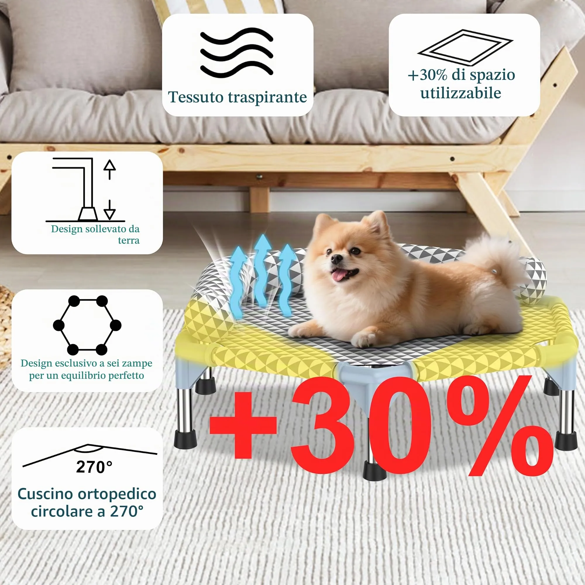Letto ortopedico per cani di piccola taglia – cuscini rimovibili e copertura lavabile, letto rialzato per cani da esterno, letto rialzato per cani, facile da montare, fino a 34 kg, piccolo - immagine 2