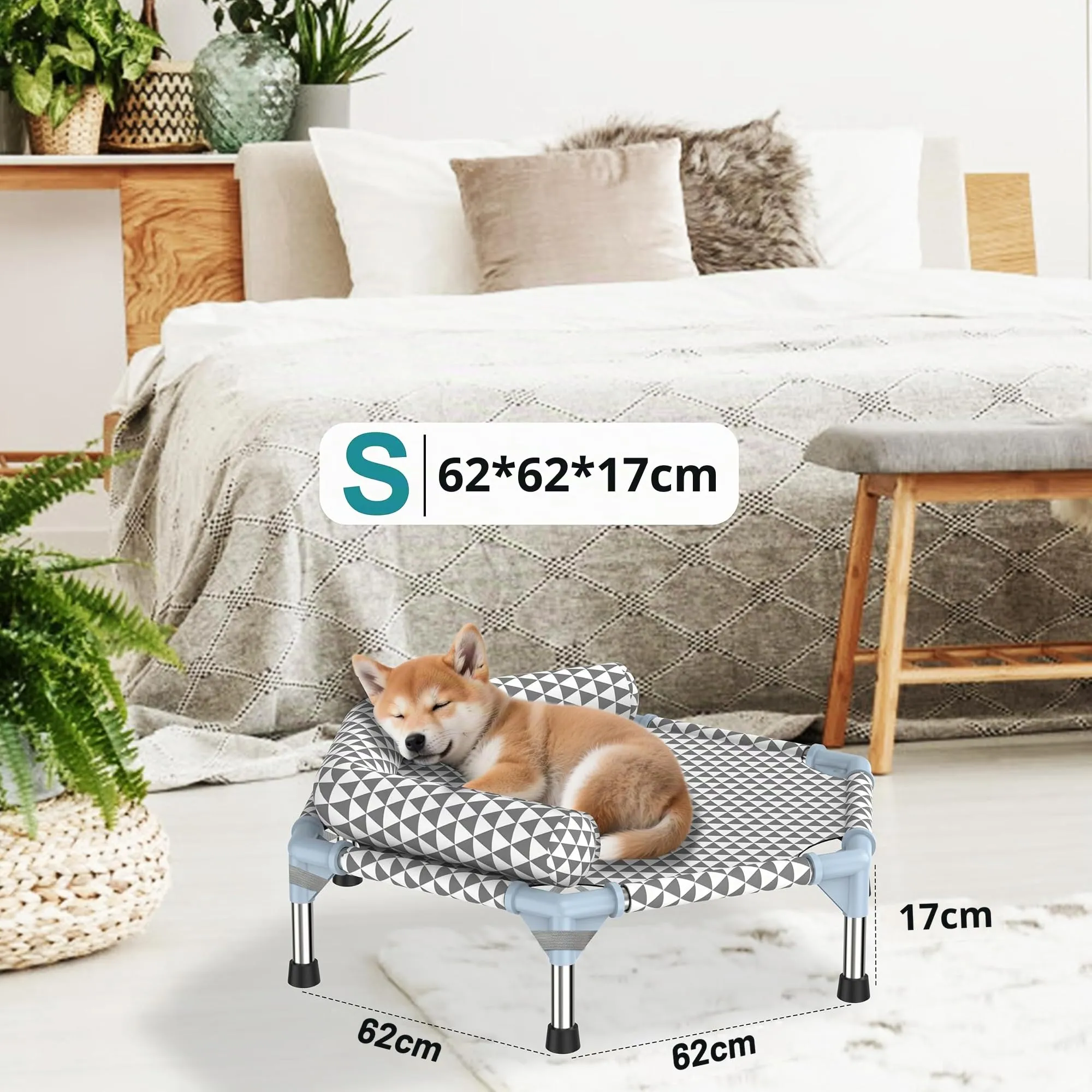 Letto ortopedico per cani di piccola taglia – cuscini rimovibili e copertura lavabile, letto rialzato per cani da esterno, letto rialzato per cani, facile da montare, fino a 34 kg, piccolo - immagine 5