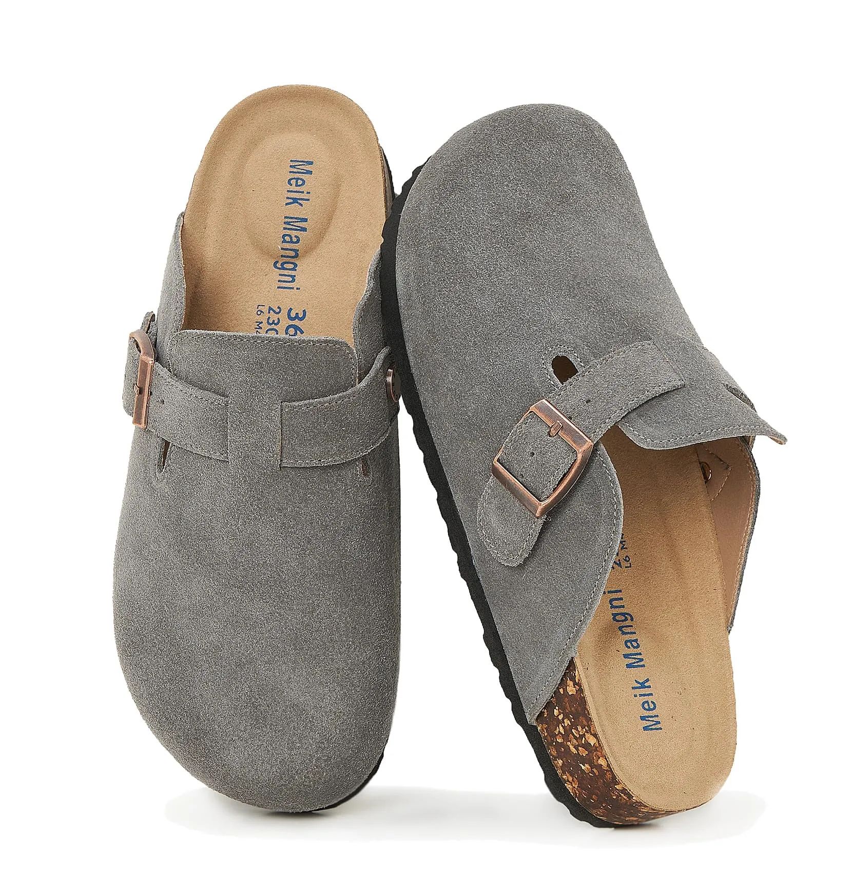 Meik Mangni Zoccoli e Sabot Donna Ciabatte da Uomo Pantofole in Pelle,Grigio Scuro 46 EU - immagine 1