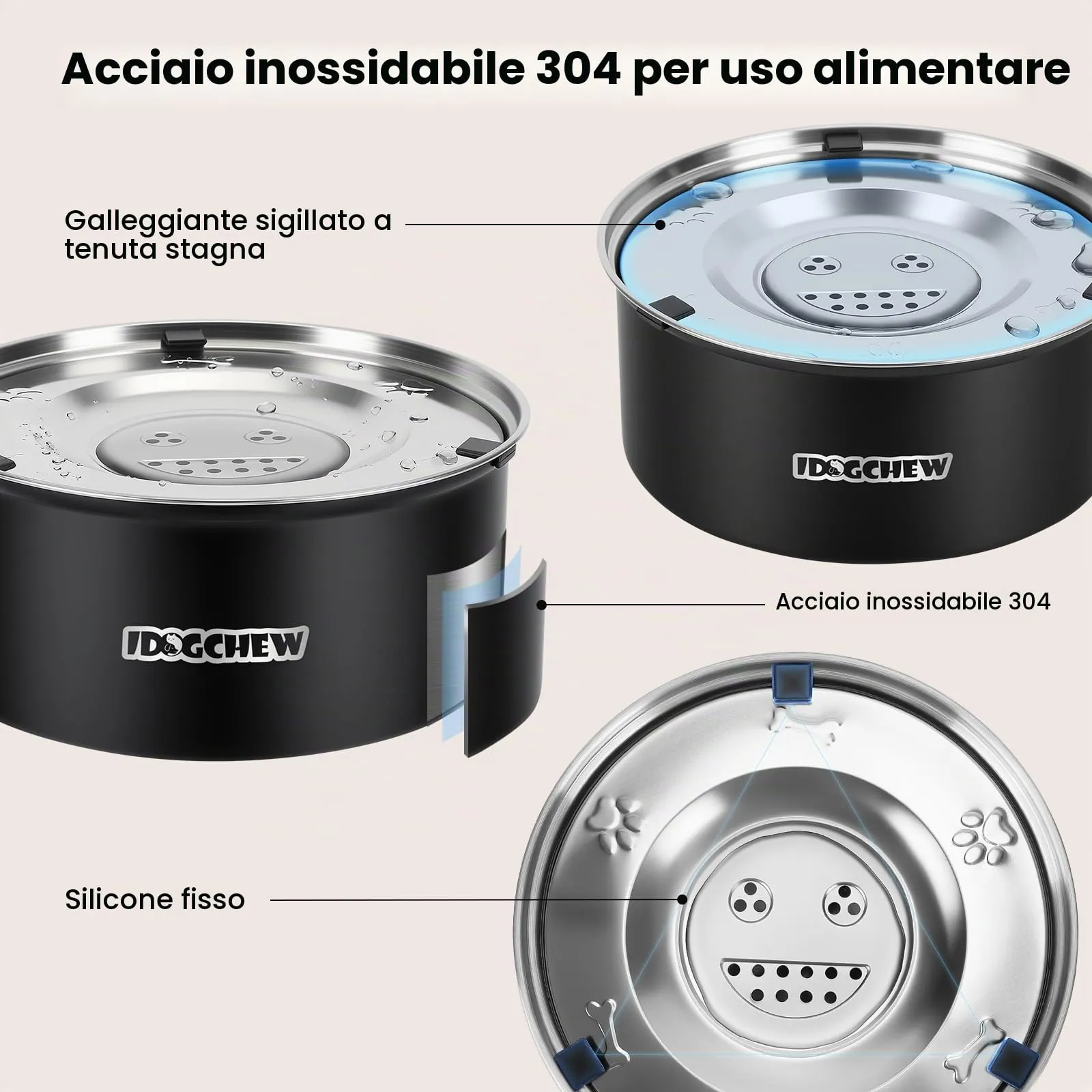 IDOGCHEW Ciotola Acqua Cane Antigoccia 3 L, in Acciaio, Anti-Fuoriuscita - immagine 3