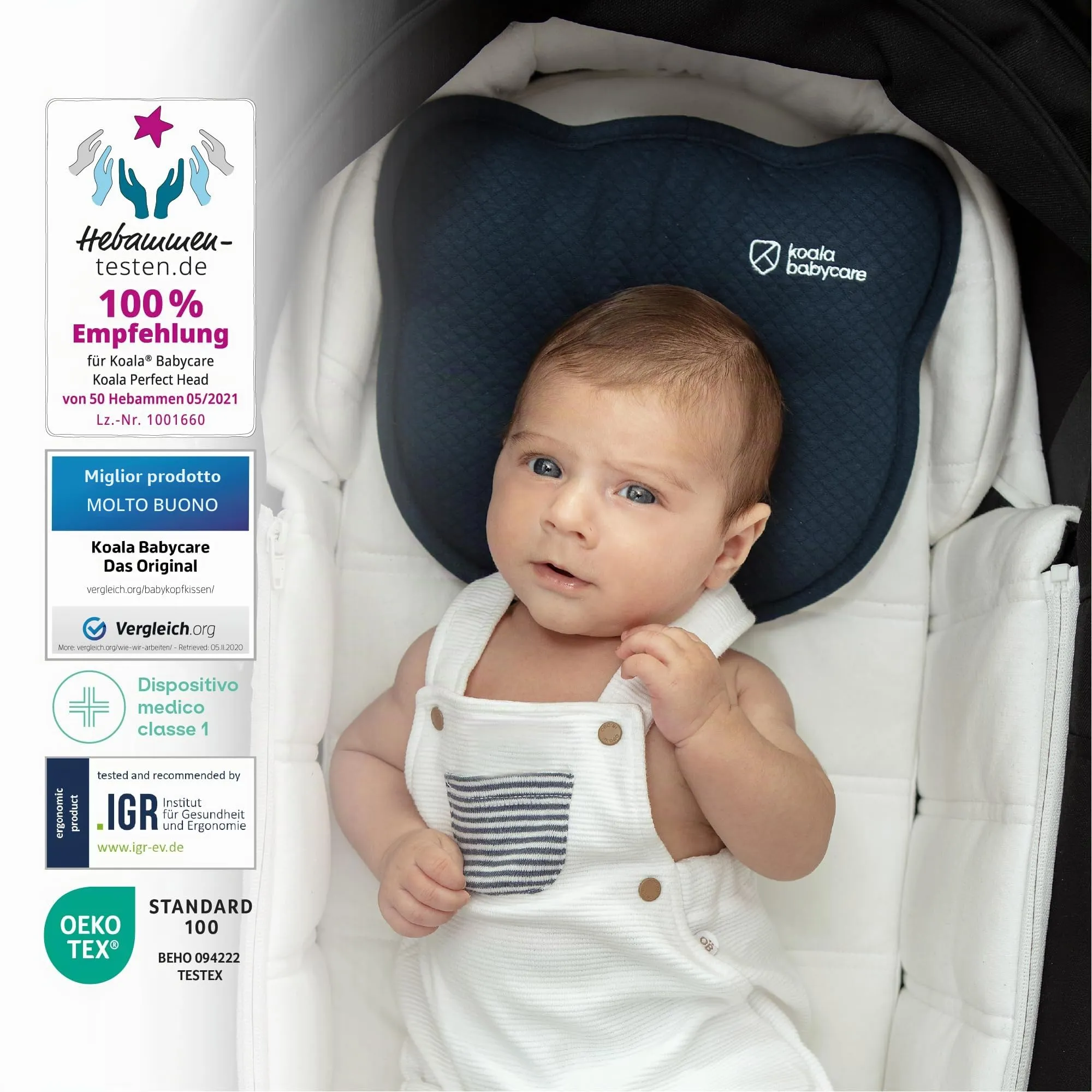 Koala Babycare Cuscino Neonato Plagiocefalia Sfoderabile (con due Federe) per aiutare a prevenire e trattare la Testa Piatta in Memory Foam - immagine 2
