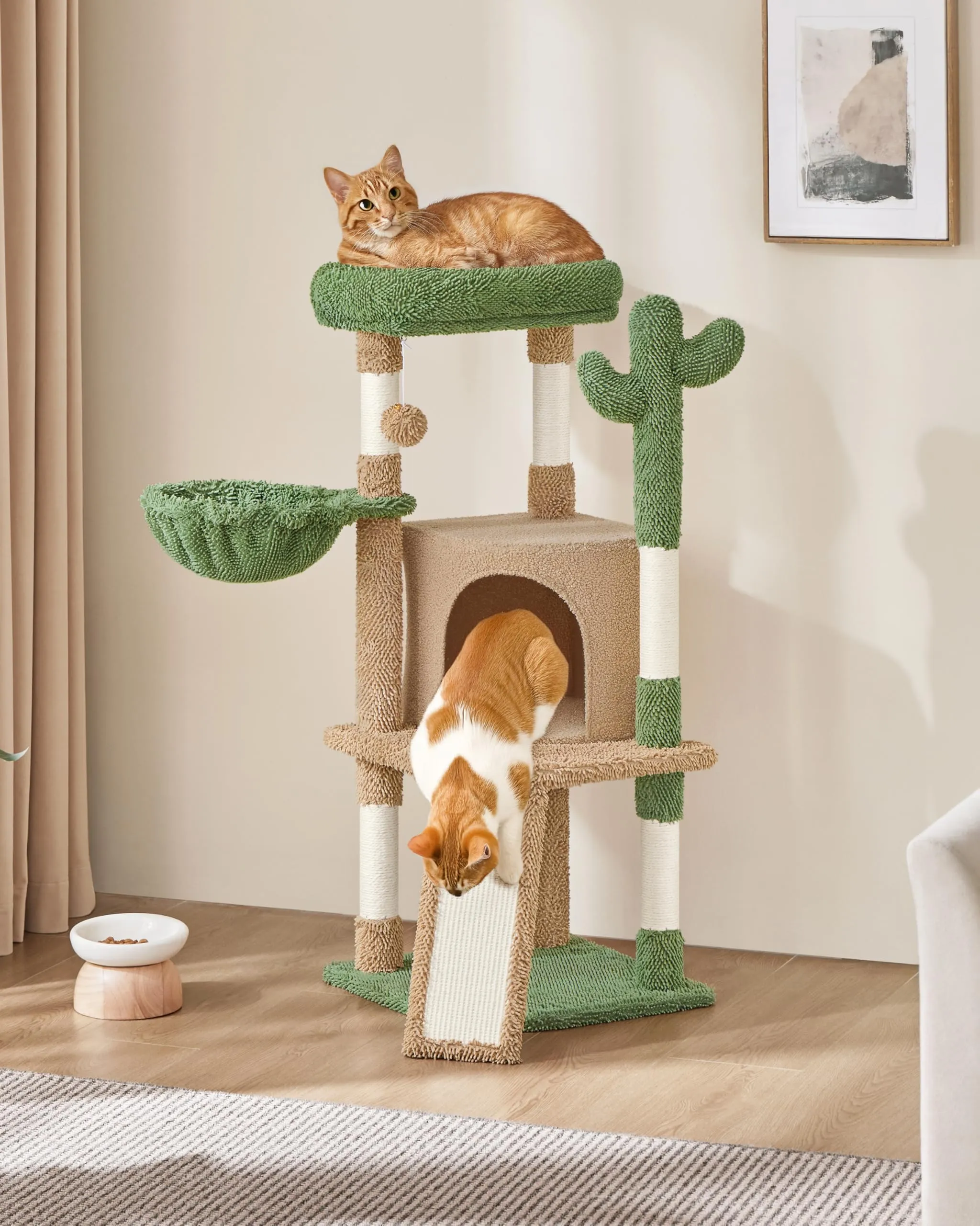 Yaheetech Albero Tiragraffi per Gatti a Forma di Cactus in Truciolato e Corda di Sisal 42,5 cm × 42,5 cm × 106,5 cm Marrone/Verde - immagine 2